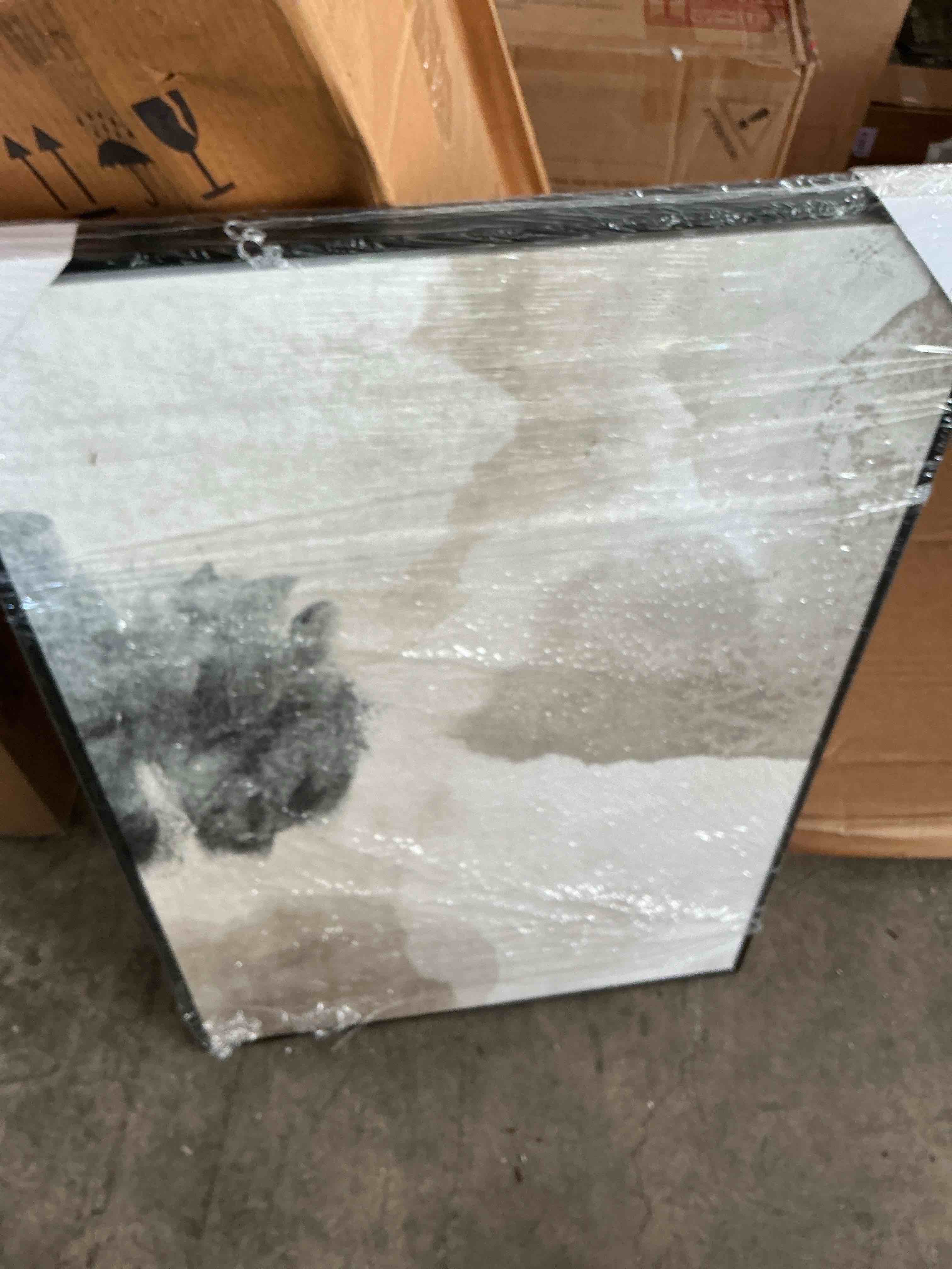 Condition photo showing New/Like New for signwin framed canvas print wall art faded textured brown & white color blocks abstract illustrations minimalism contemporary nordic decorative for living room, bedroom, office - 24"x36" natural