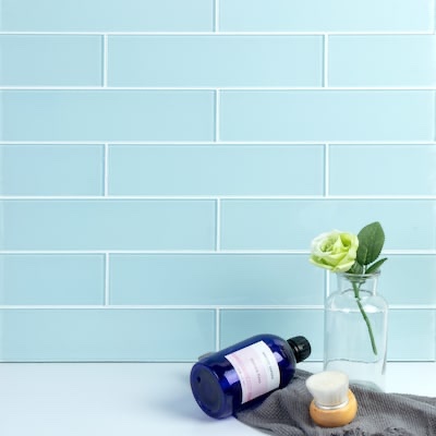 Condition photo showing New/Like New for baby blue 13 x8x 4.5 was tiles ws tiles quality value glass series baby blue 3-in x 12-in polished glass wall tile ( 5.0-sq ft /