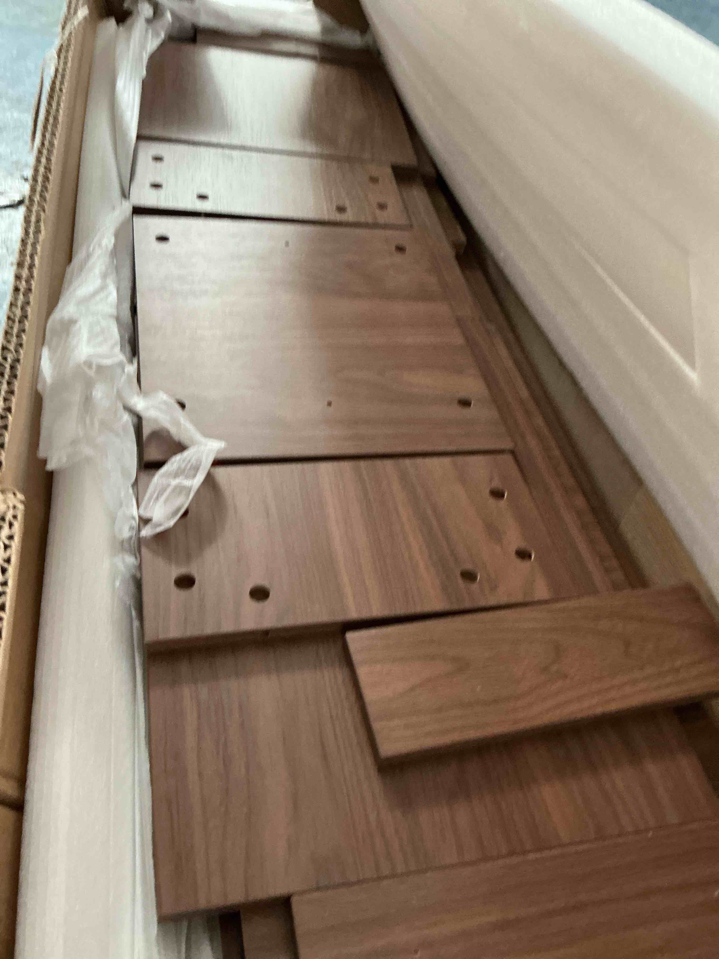 Condition photo showing Good Condition for okd 70" tv stand for 80" tv, thick block media console, light knotty oak | large open storage, side cabinets, soft close door, cable management, modern entertainment center for living room no hardware