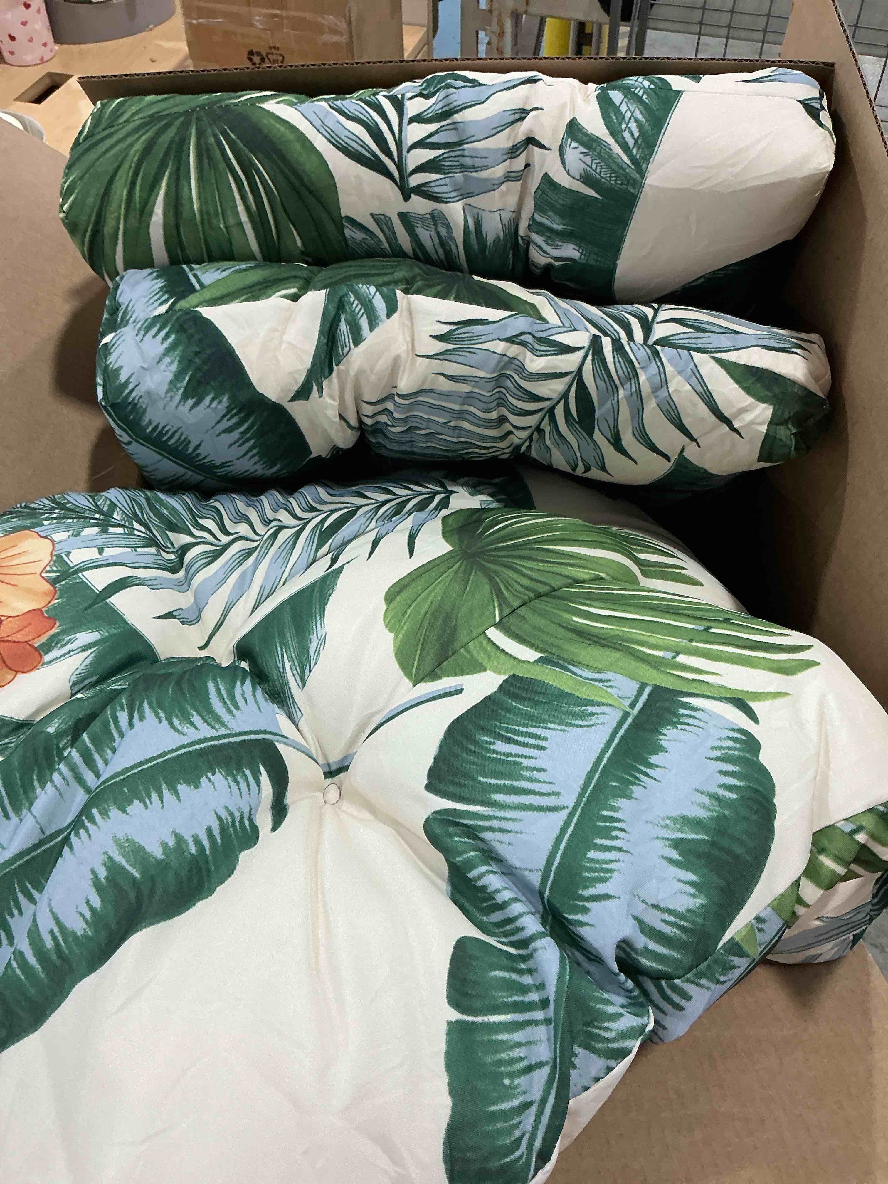Condition photo showing New/Like New for outdoor printed replacement egg chair cushion for patio hammock | waterproof hanging basket swing chair cushion with headrest for garden backyard use