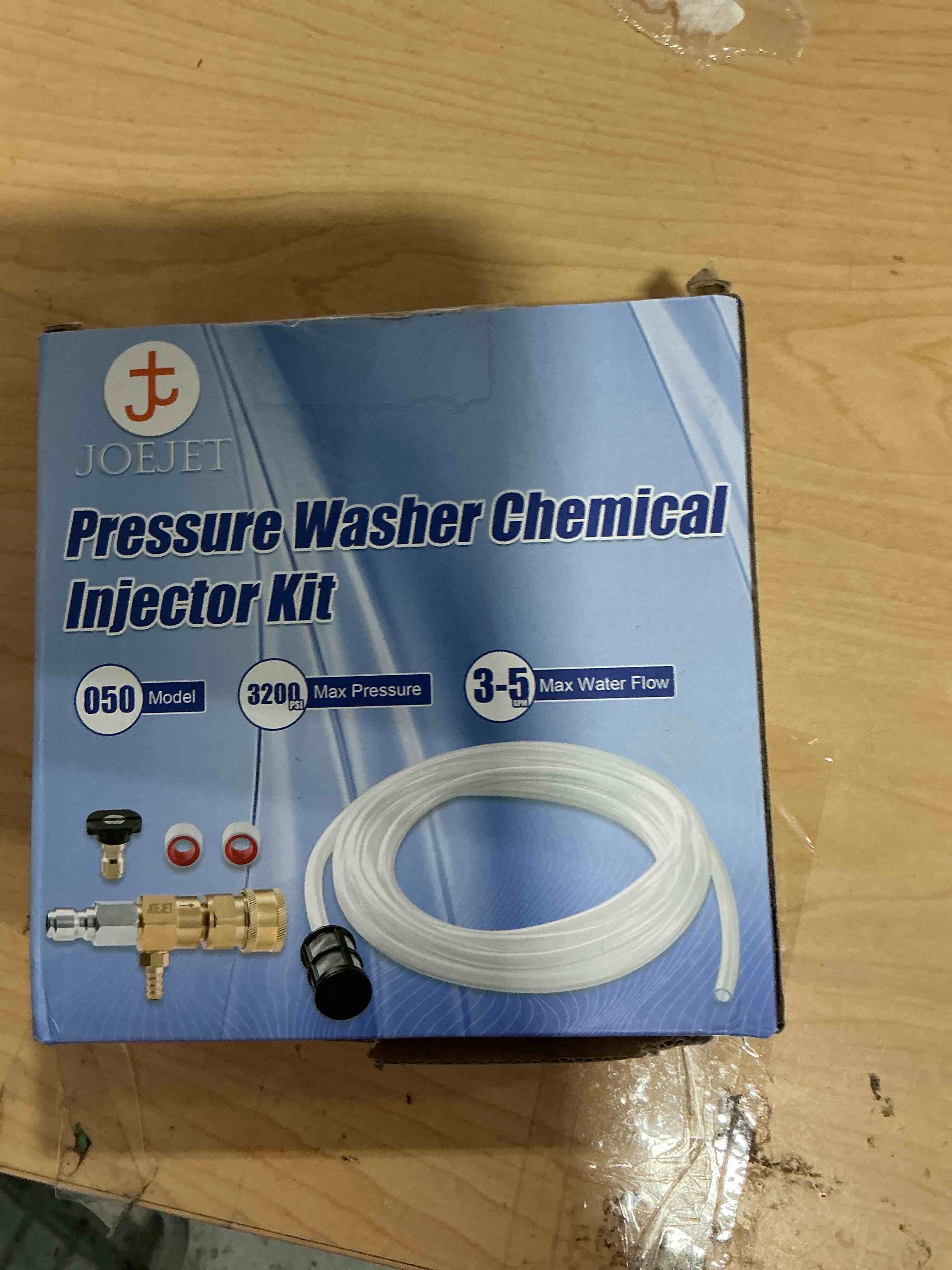 Condition photo showing New/Like New for joejet downstream injector for pressure washer, fixed chemical injector kit with 3/8 inch quick connect, 10 ft siphon hose, 3-5 gpm