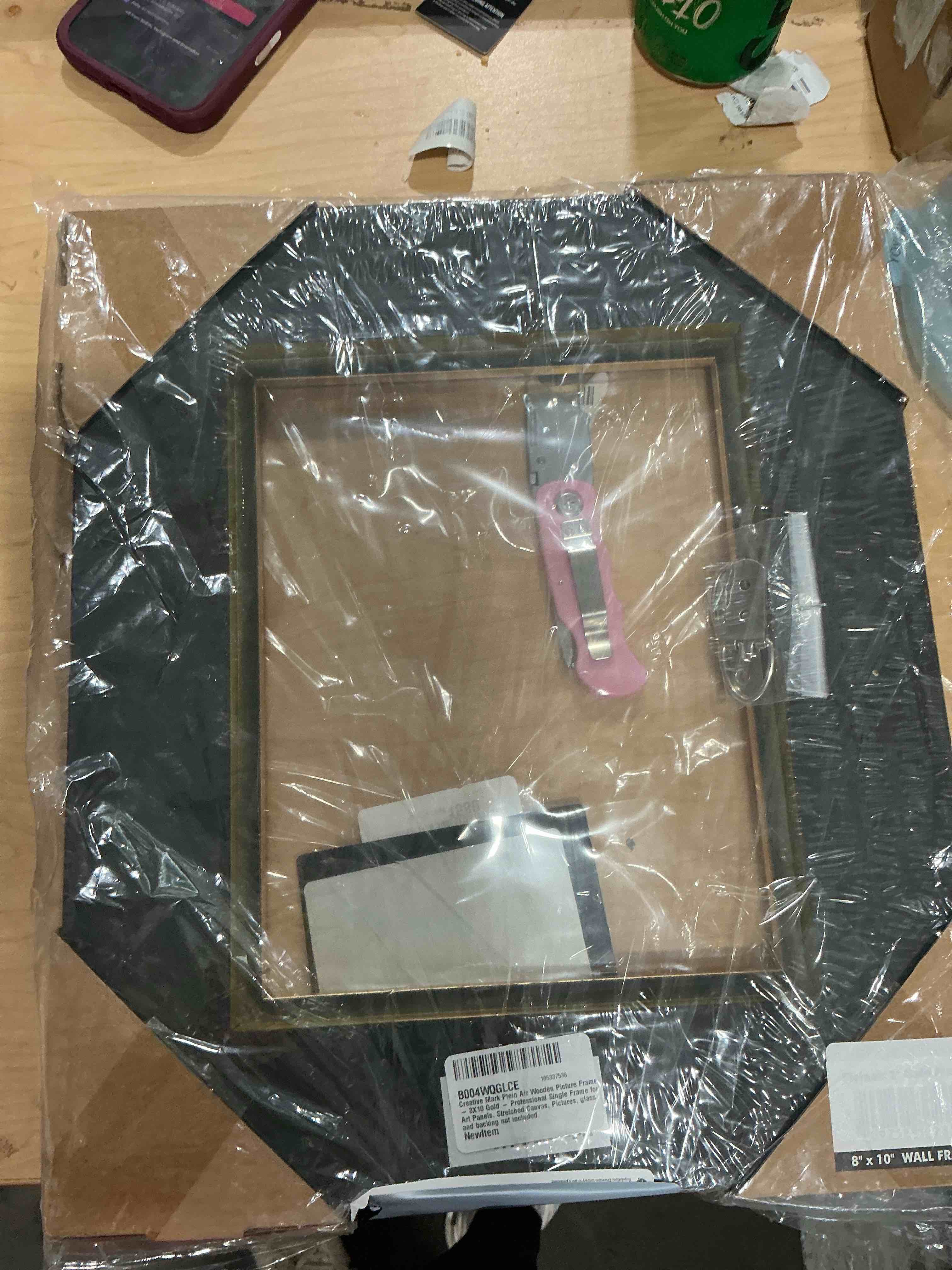 Condition photo showing New/Like New for creative mark plein air wooden picture frame - 8x10 gold - professional single frame for art panels, stretched canvas, pictures, glass and backing not included