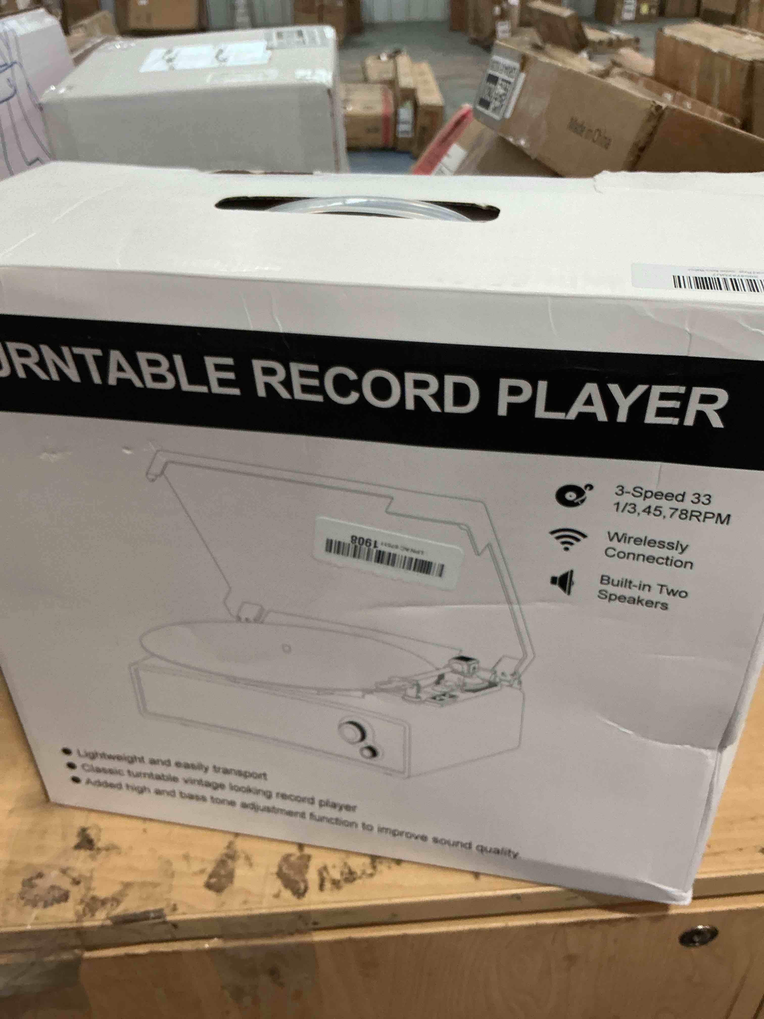 Condition photo showing Good Condition for vintage record player with external speakers belt-drive turntable for vinyl records dual stereo speakers lp players support 3 speed 3 size wireless playback aux headphone input auto stop wood red bark red come with external speakers