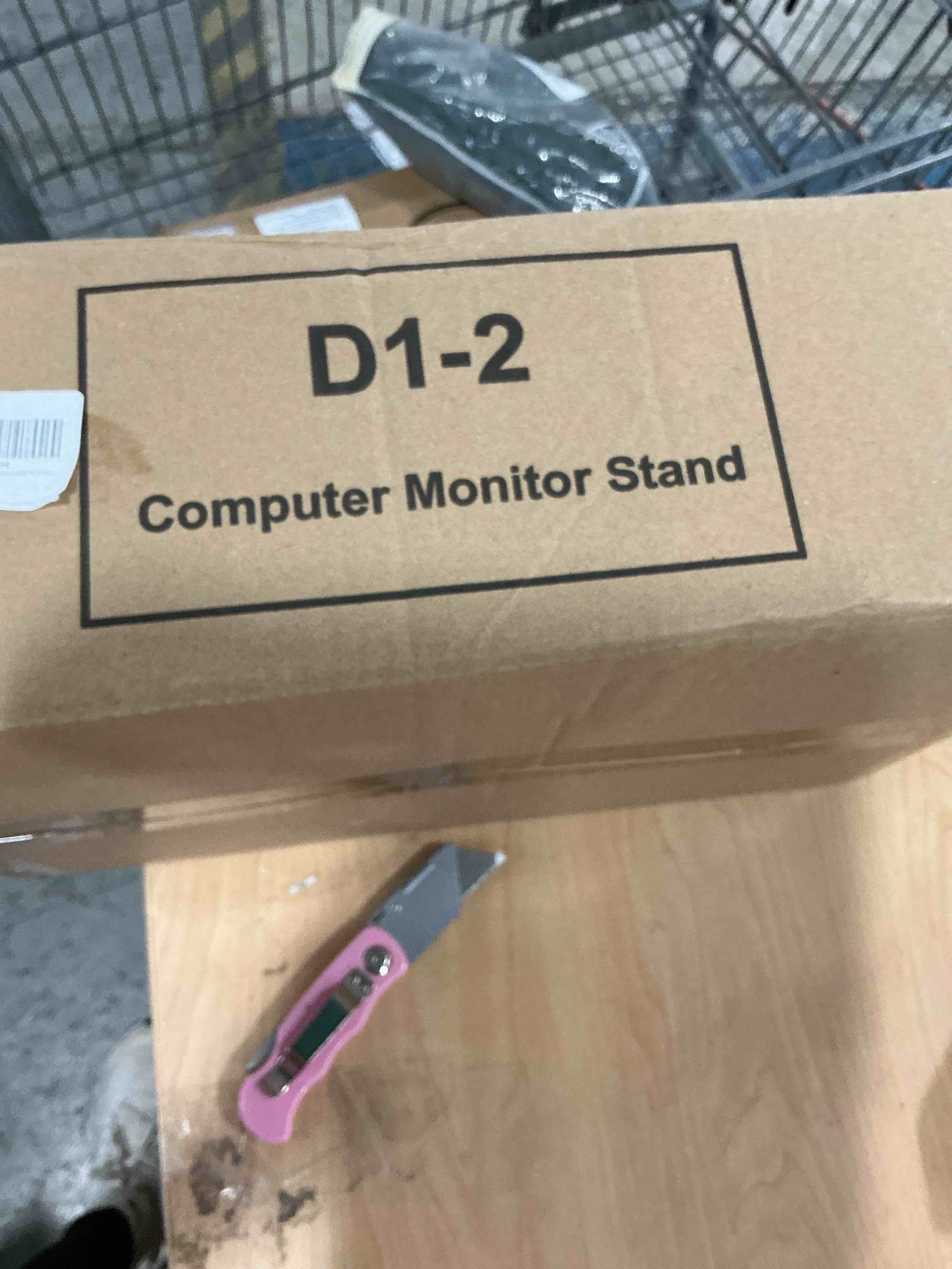 Condition photo showing New/Like New for gianotter dual monitor stand riser with drawer and 2 pen holders | computer monitor stand desk organizer and accessories desk shelf for top of desk (pink)