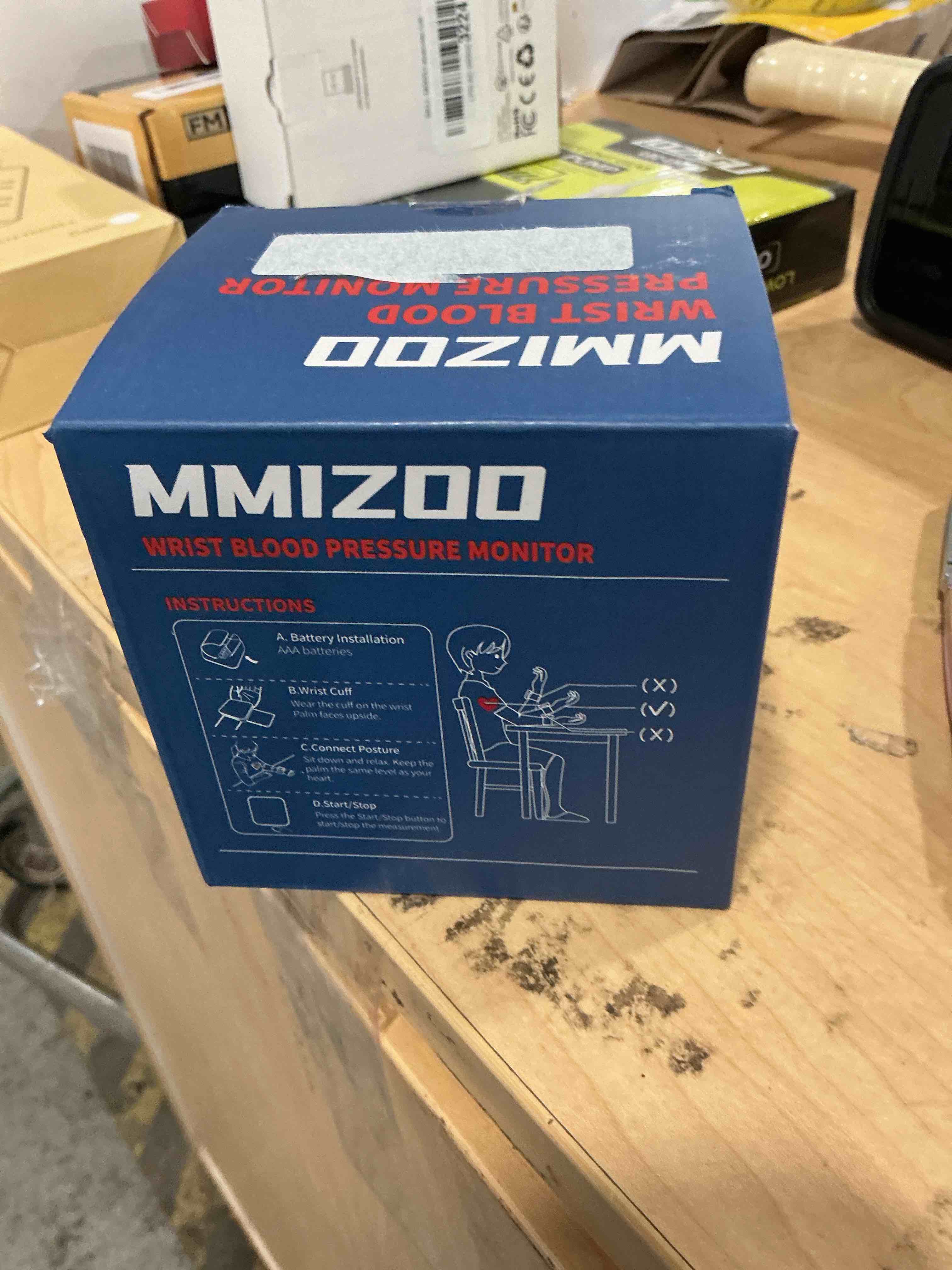 Condition photo showing New/Like New for mmizoo wrist blood pressure monitor large lcd display bp machine adjustable cuff 5.31-7.68 inch automatic 99x2 sets memory with carrying case for home use (w1681)