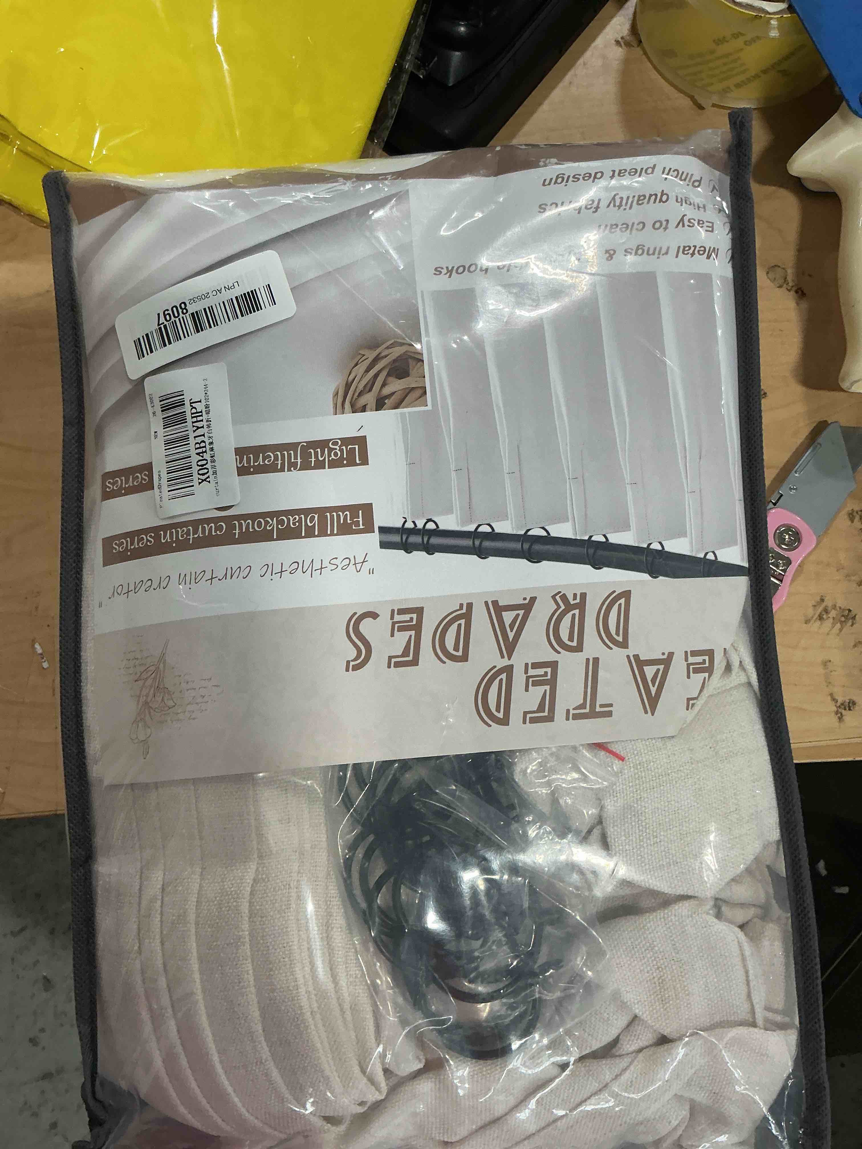 Condition photo showing New/Like New for pinch pleated linen curtains 96 inches long for living room bedroom, light filtering boho window drape 96 inch 2 panels burgs with hooks&rings 8ft cream birch sliding glass door sheer curtain decor birch 40"w x 96"l( pack of 2)