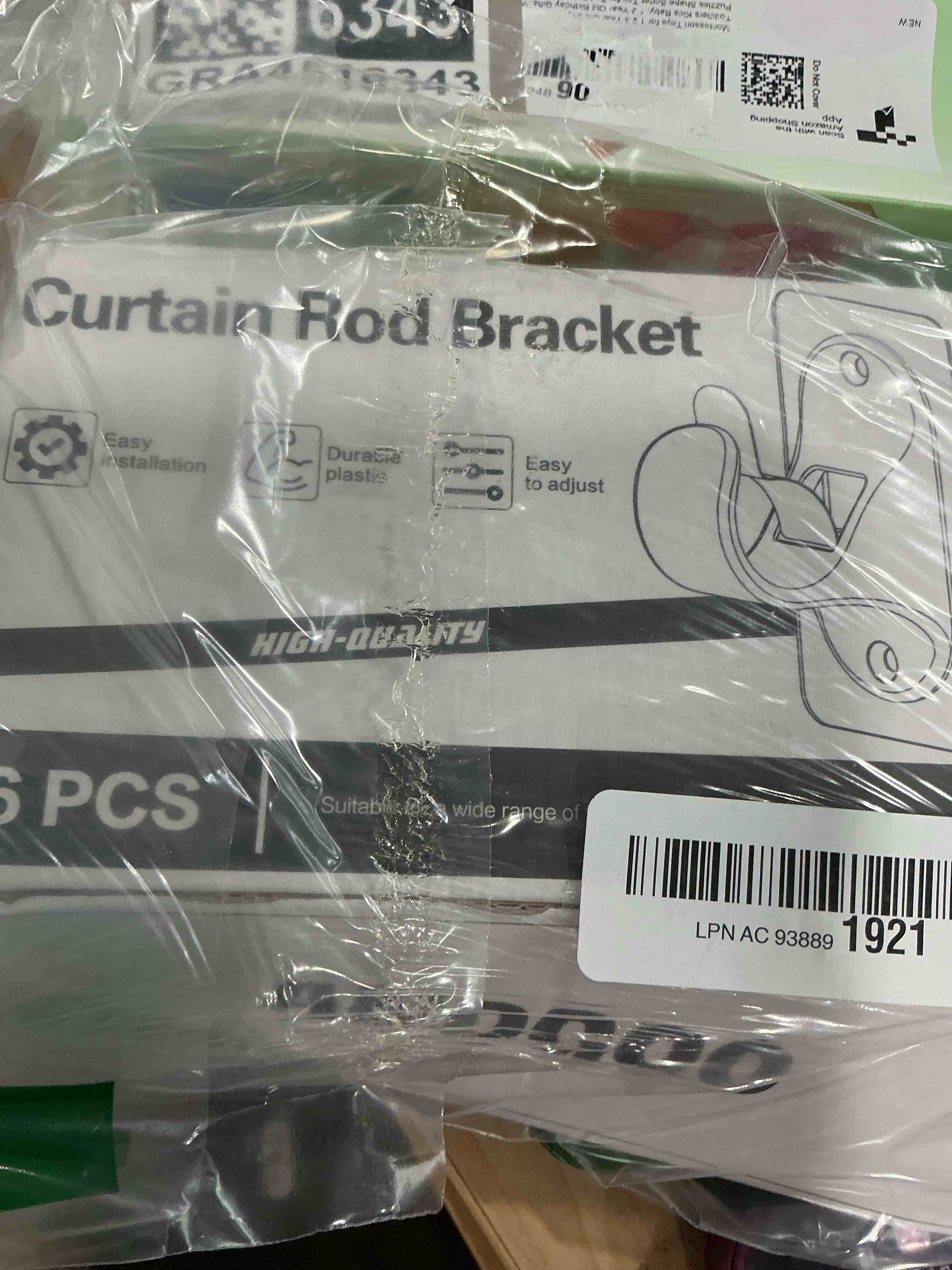 Condition photo showing Good Condition for andgoo 6 pack adhesive curtain rod holders, no drilling curtain rod brackets, renter friendly curtain hanger, fits 0.5'' to 1.2'' rods, heavy duty curtain rod hooks for apartment bathroom dorm kitchen transparent 6 pack
