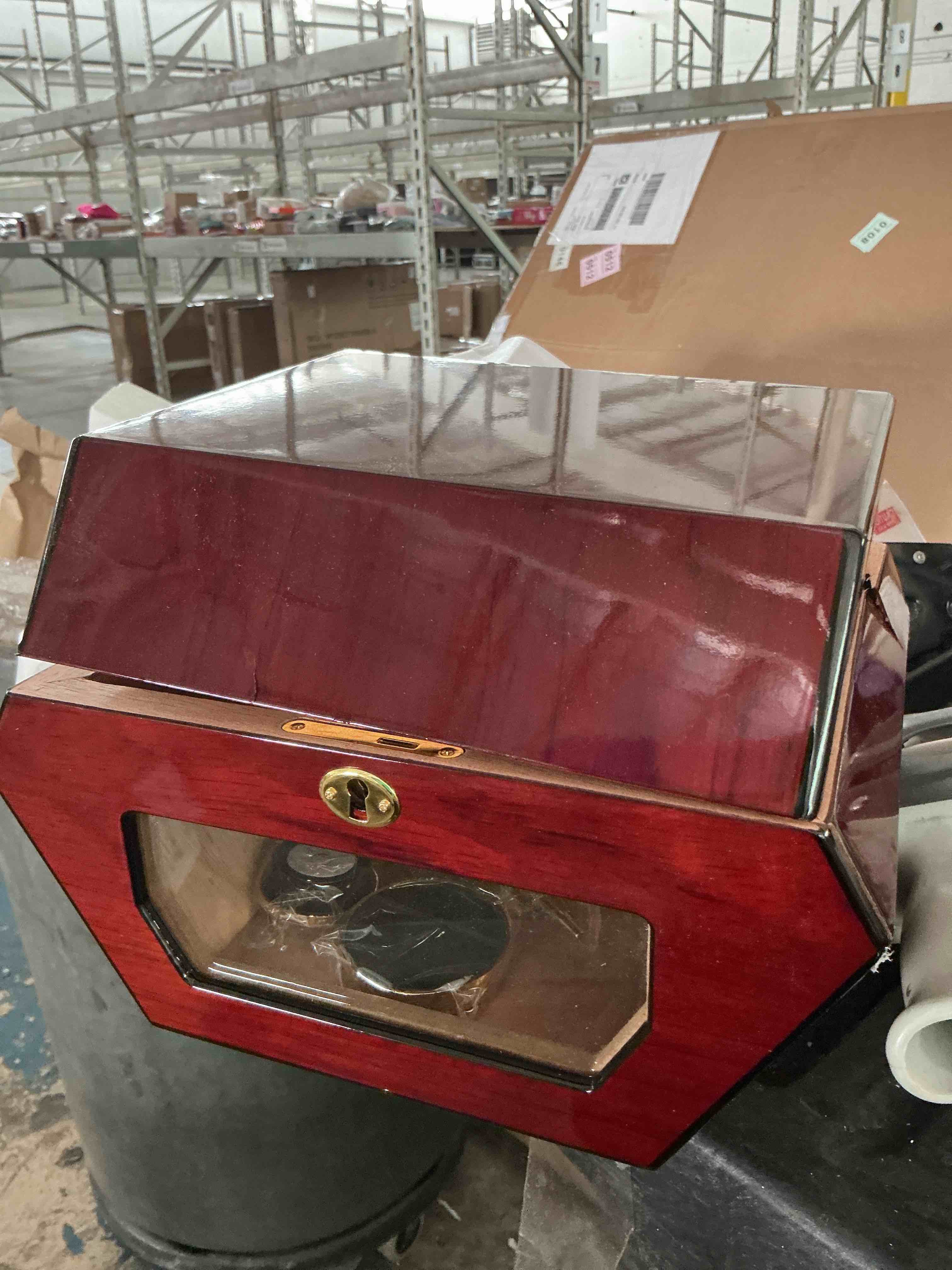 Condition photo showing As Is for case elegance renzo glass top cigar humidor with cedar - brown. different shape.
