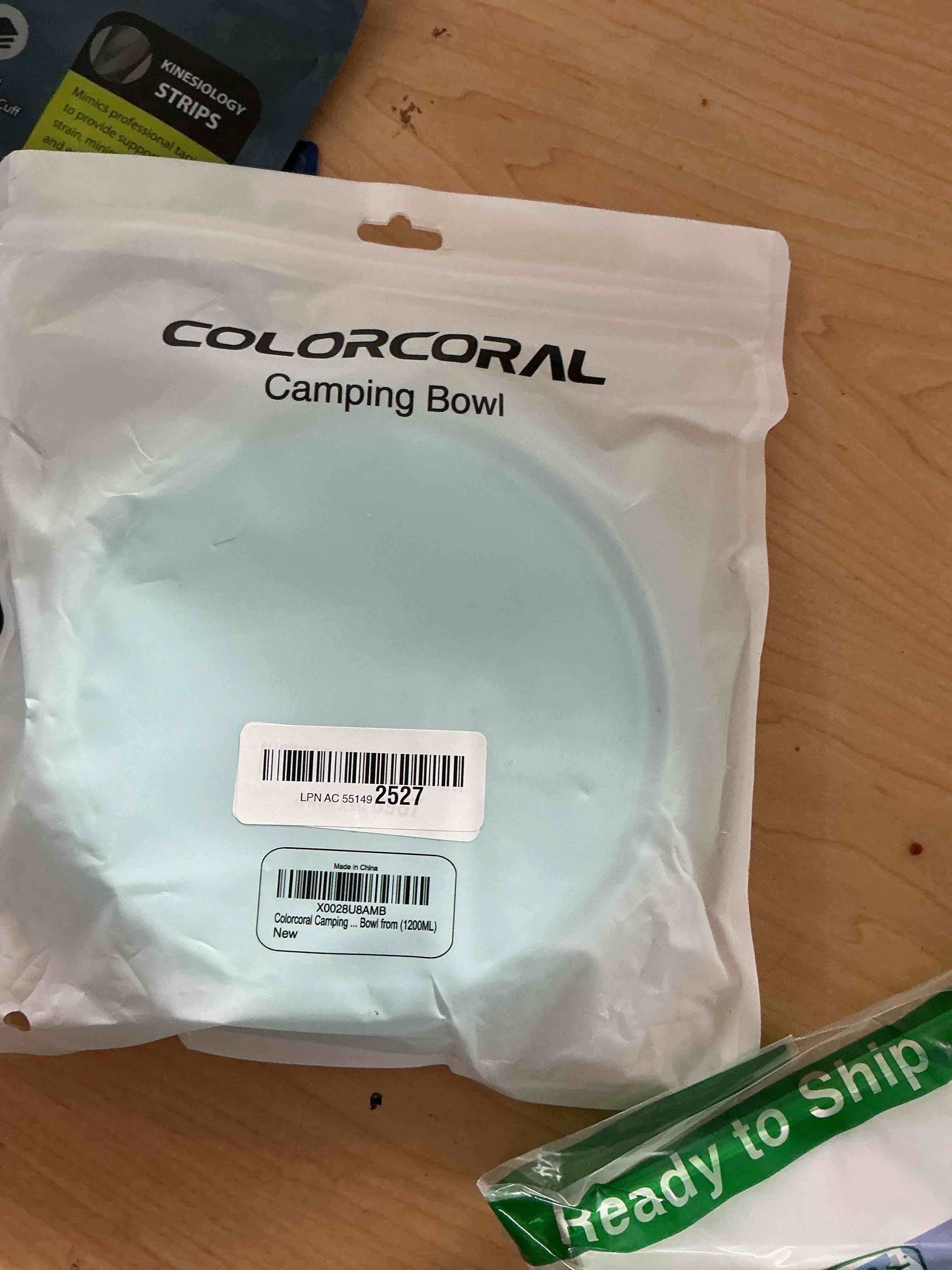 Condition photo showing New/Like New for colorcoral camping bowl with lid collapsible silicone bowl and foldable stainless steel fork for travel and camping microvave and fridge food storage bowl from (1200ml)…