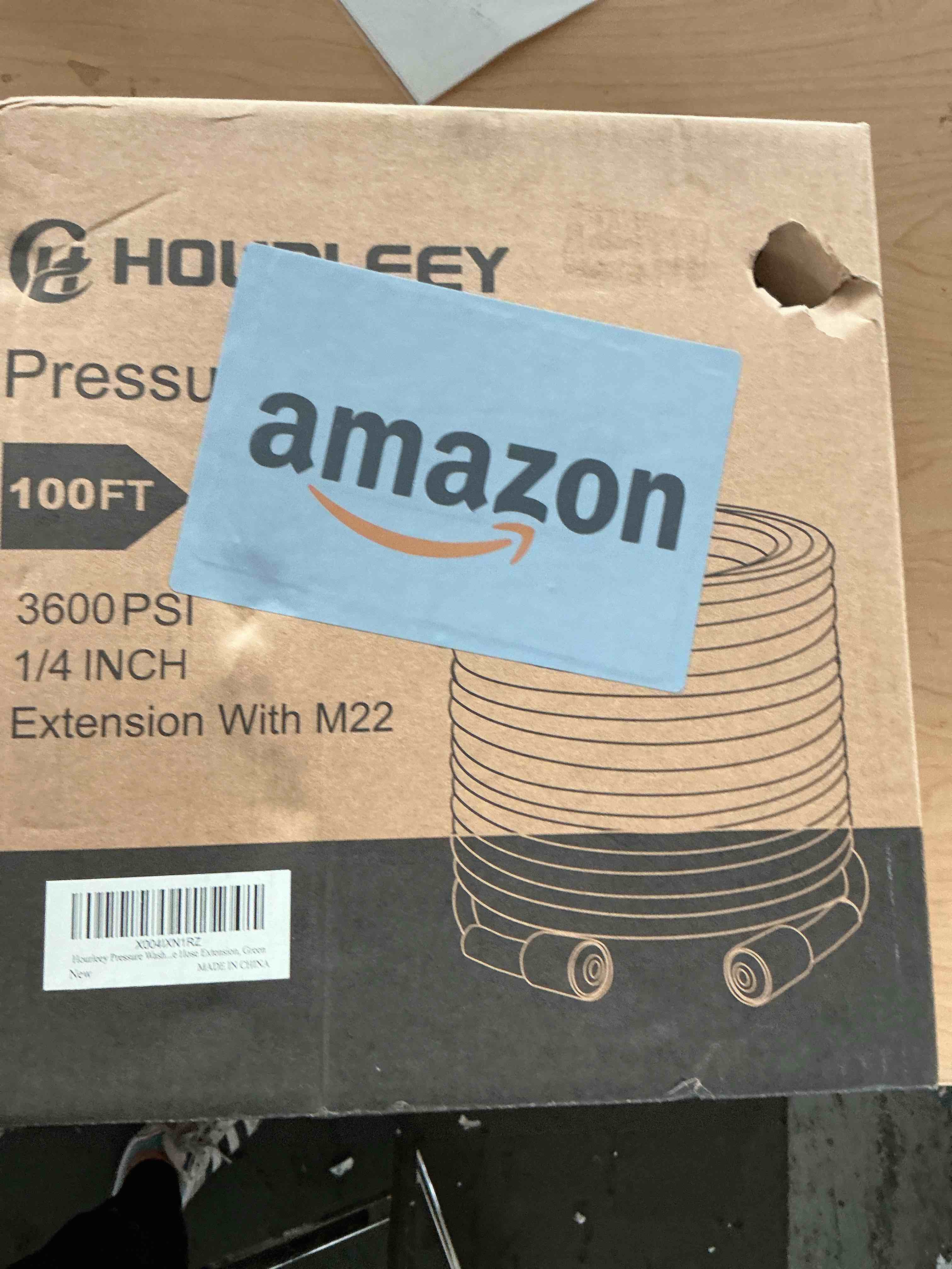 Condition photo showing New/Like New for hourleey pressure washer hose 100 ft, 3600 psi flexible kink resistant power washer hose replacement, 1/4" quick connect pressure hose extension, green 100ft