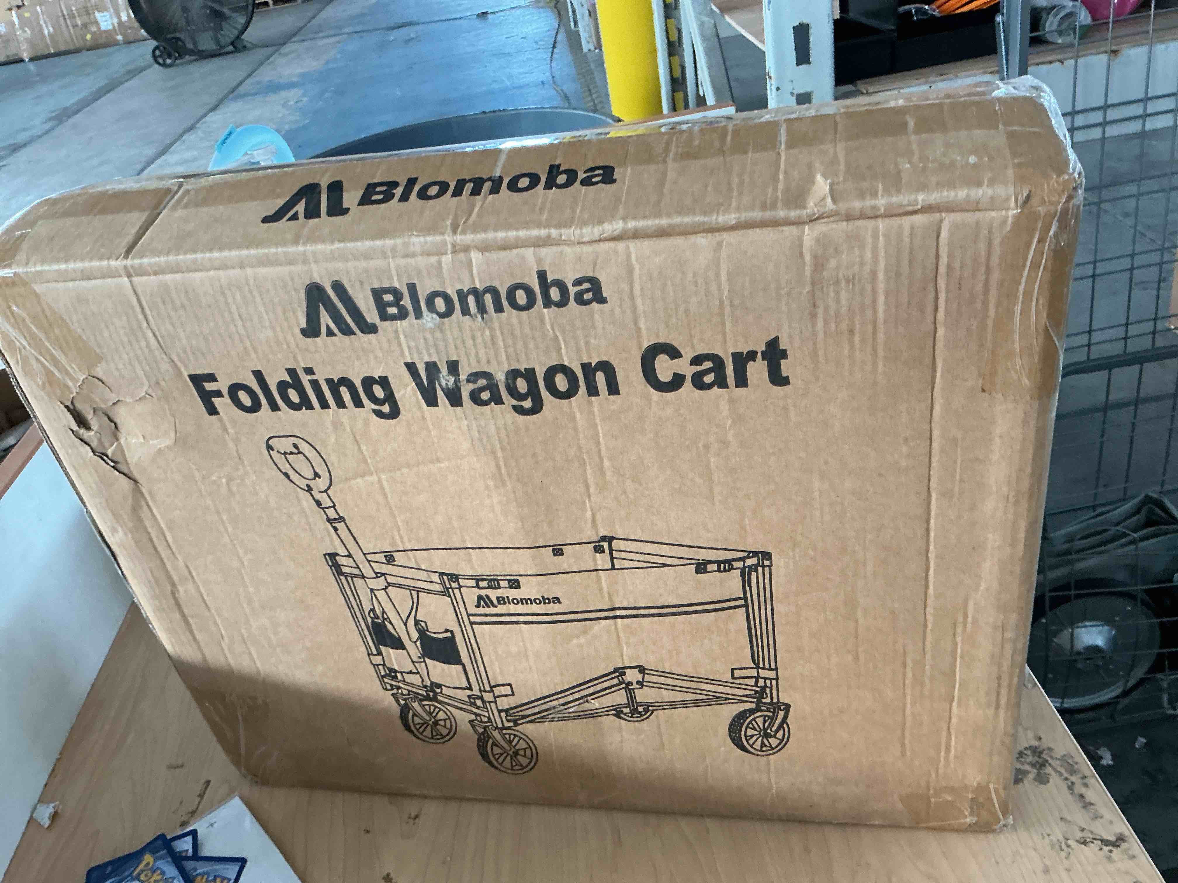 Condition photo showing New/Like New for blomoba collapsible wagon cart, flexible handle, portable collapsible wagon with all-terrain wheels 360° rotation, 220lbs heavy duty utility cart for garden camping grocery sports shopping beach black 100l