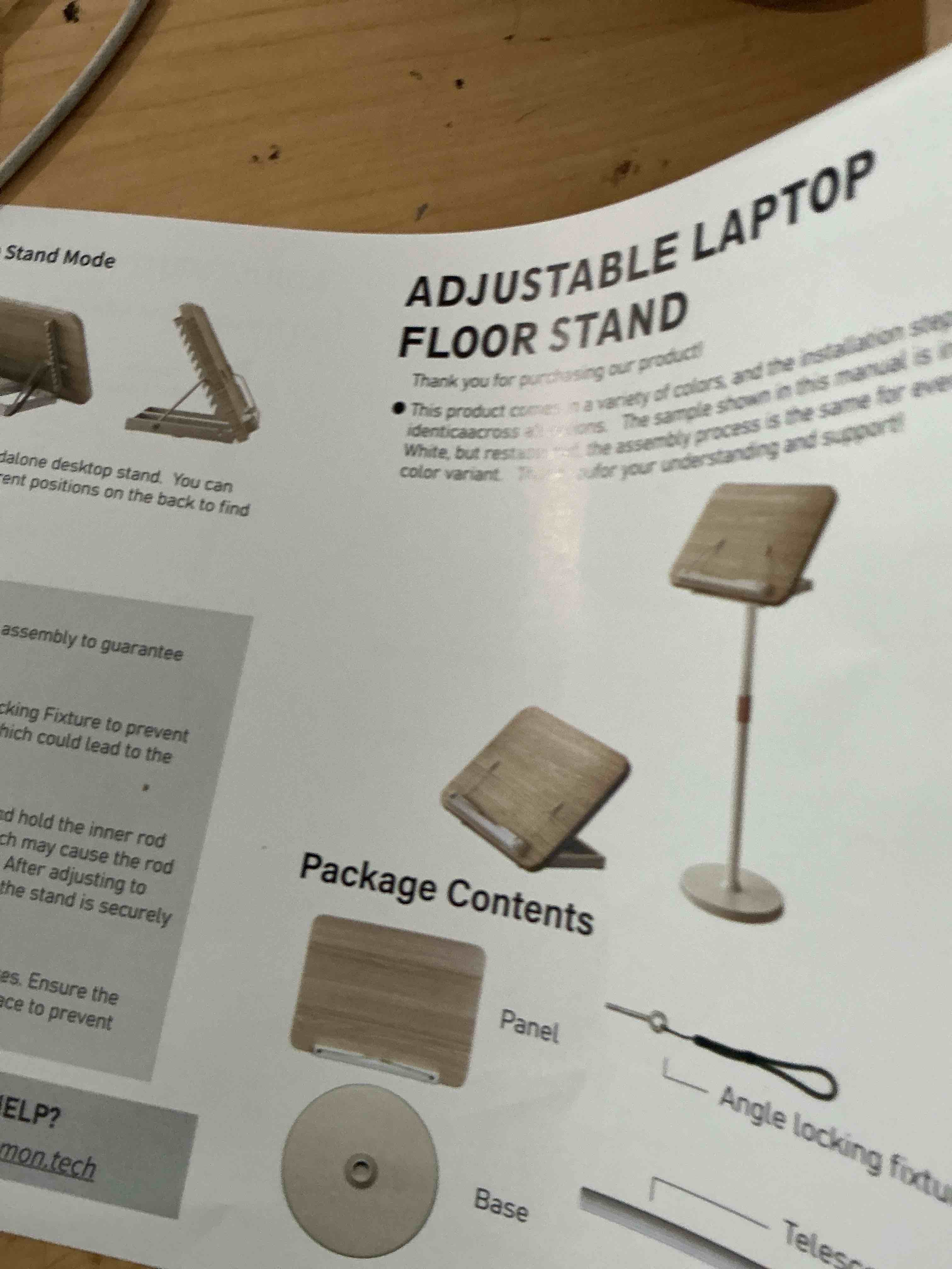 Condition photo showing New/Like New for namon 2 in 1 portable laptop floor stand & laptop stand for desk, small adjustable table with height adjustable from 16.5" to 51", wooden laptop stand white for home, office, meeting room, study