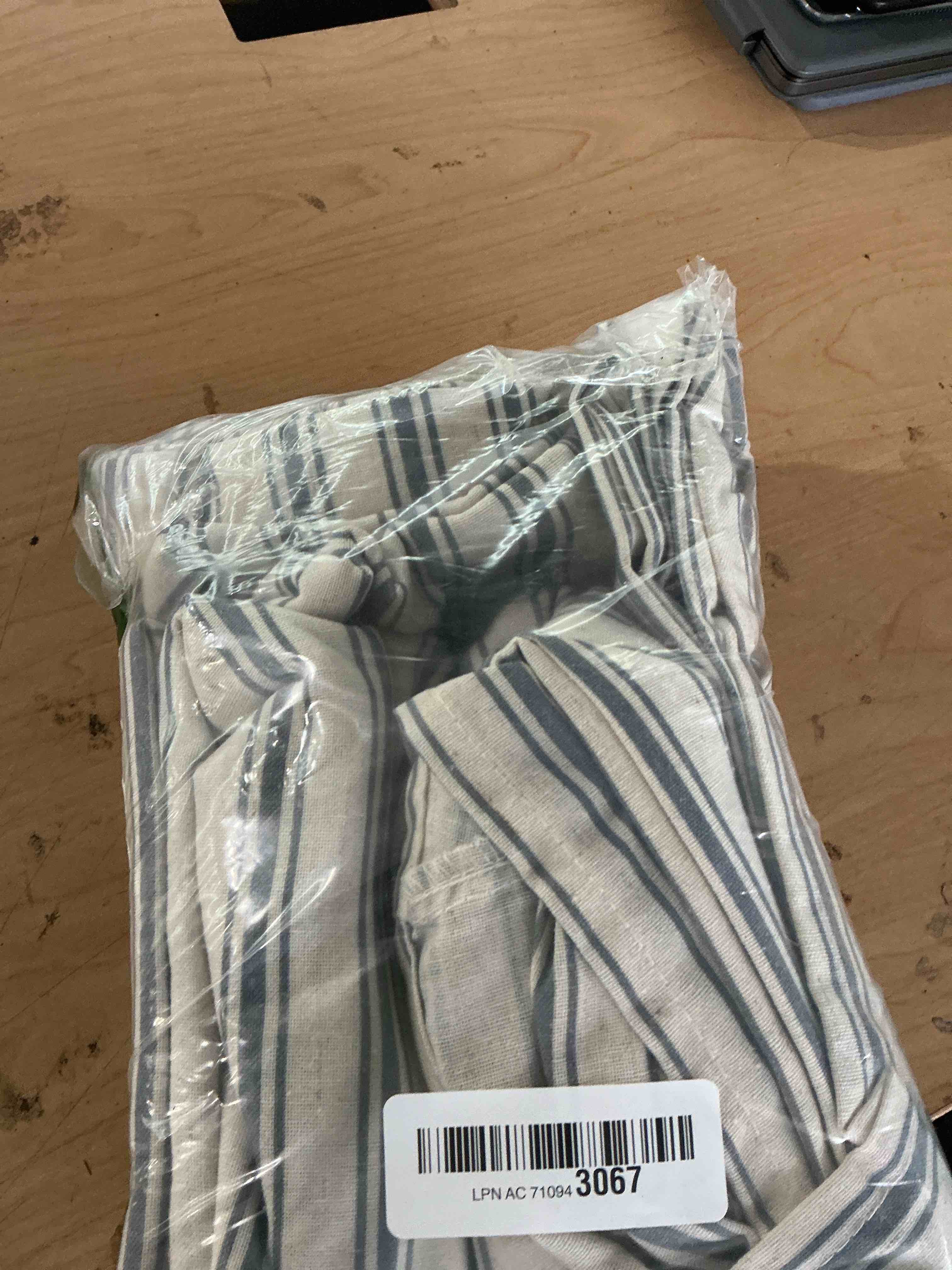 Condition photo showing New/Like New for zokyer linen striped shower curtain, beige blue, 72x72 inch,