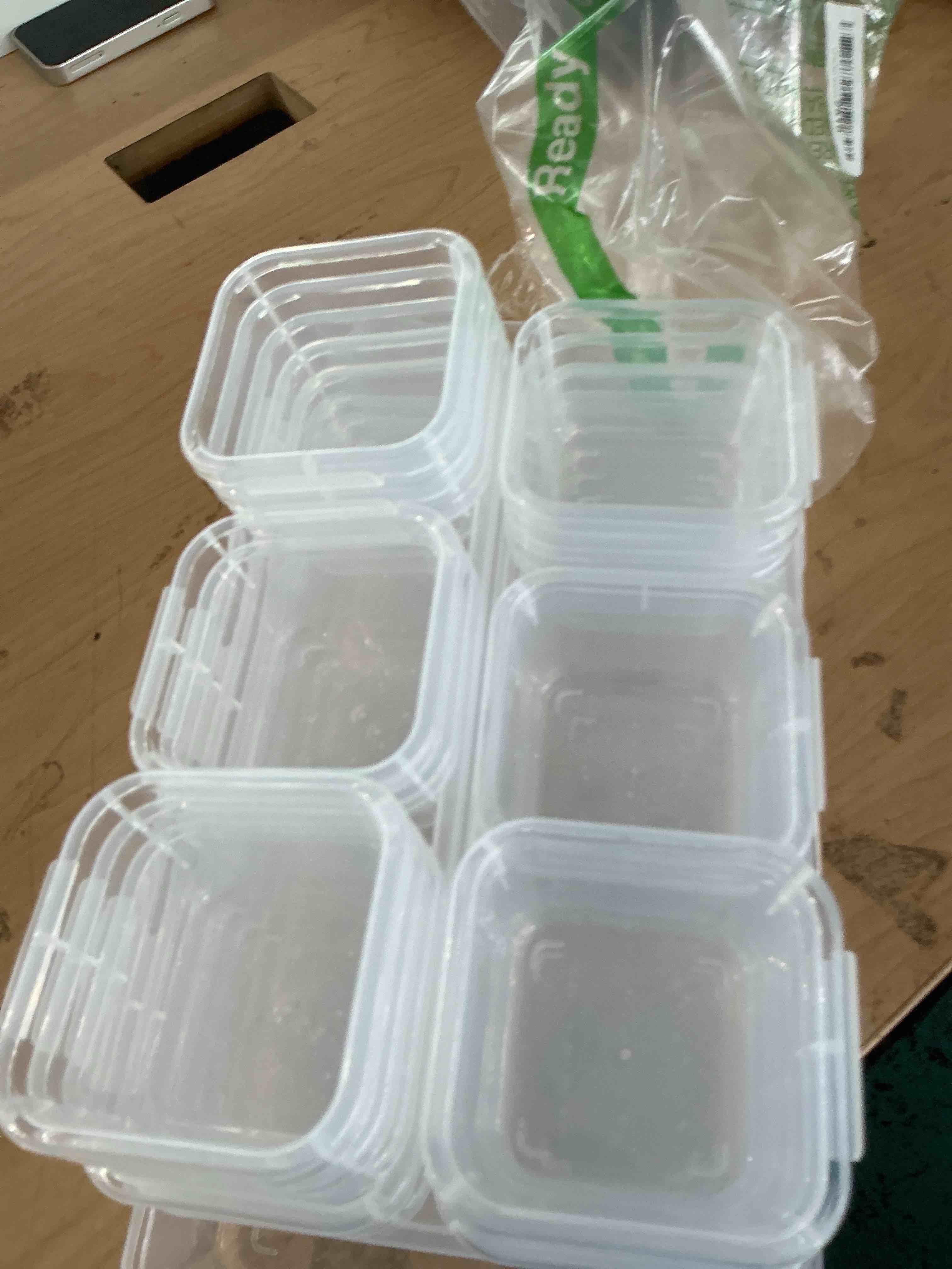 Condition photo showing Good Condition for patikil 24 pcs mini clear plastic containers boxes, 2.1"x1.6" bead storage organizer box with hinged lid rectangle holder plastic cases for items jewelry craft business cards game pieces does not include lids