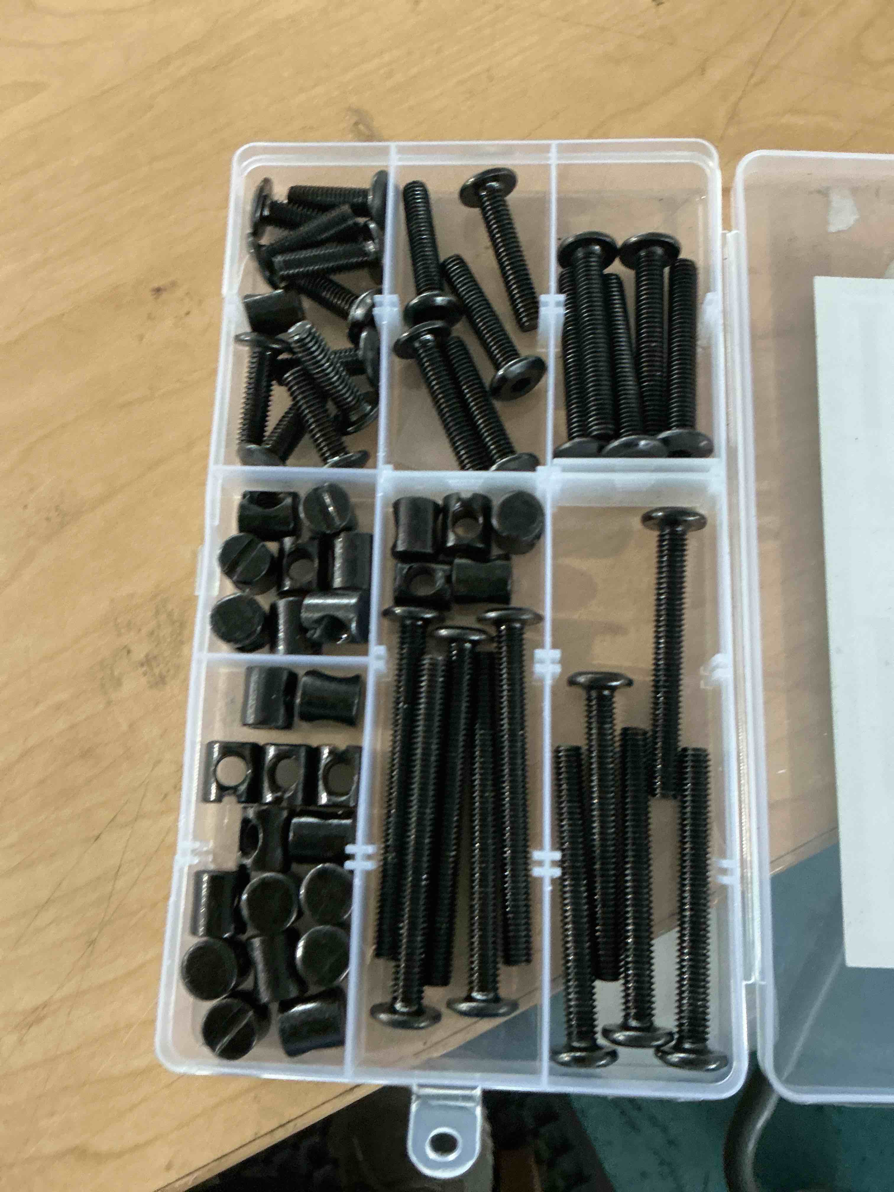 Condition photo showing New/Like New for 61 piece black m6 hex drive socket cap bolts assortment kit, allen head countsunk furniture crib connecting bolts nuts kit, 14 sizes from 15mm to 80mm