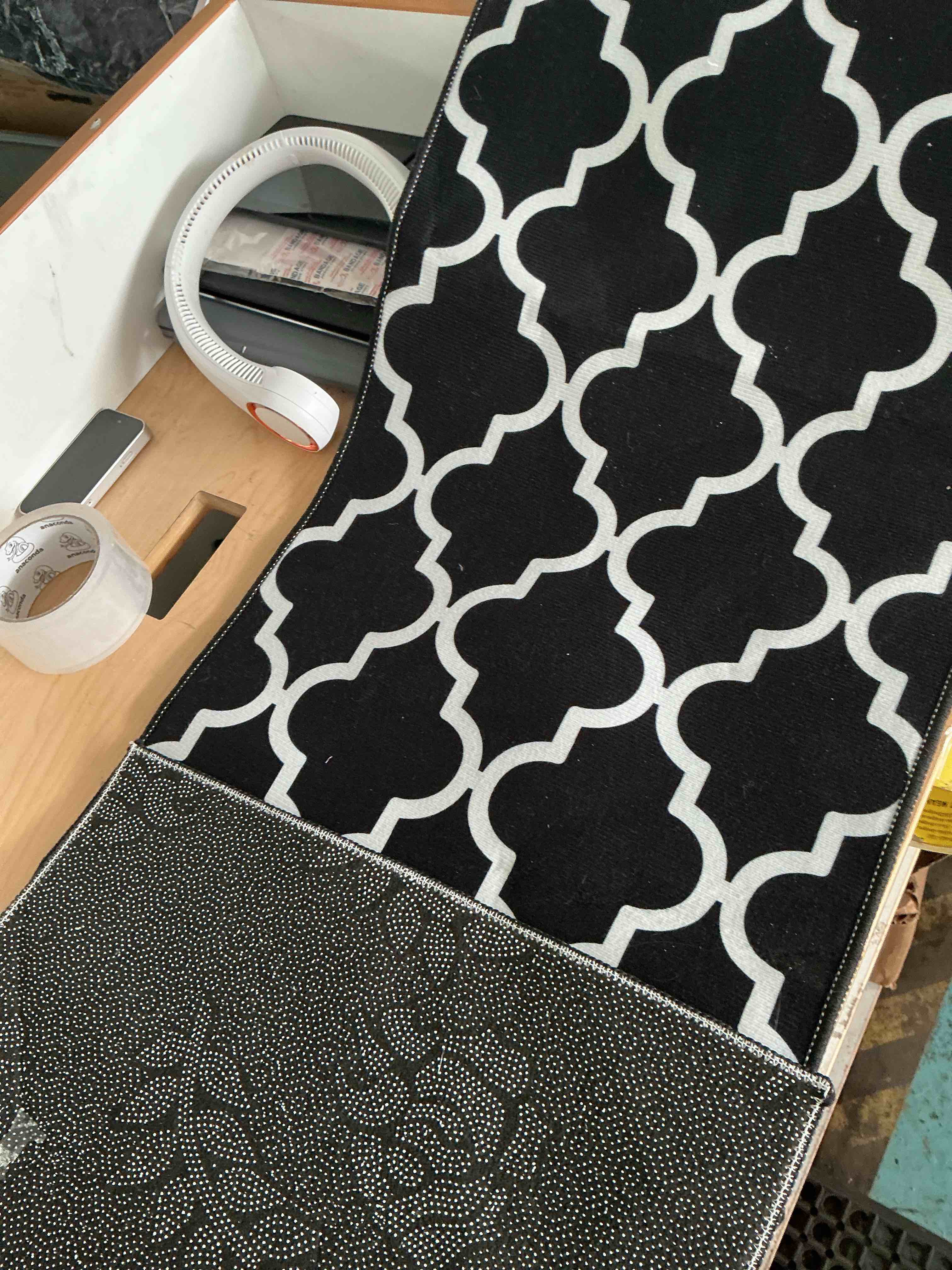 Condition photo showing New/Like New for trivet table runner for hot dishes geometric pattern heat resistant hot plates mat non slip pot holders runner mat moroccan lattice black table countertop protector for kitchen dining room 12x40 inch