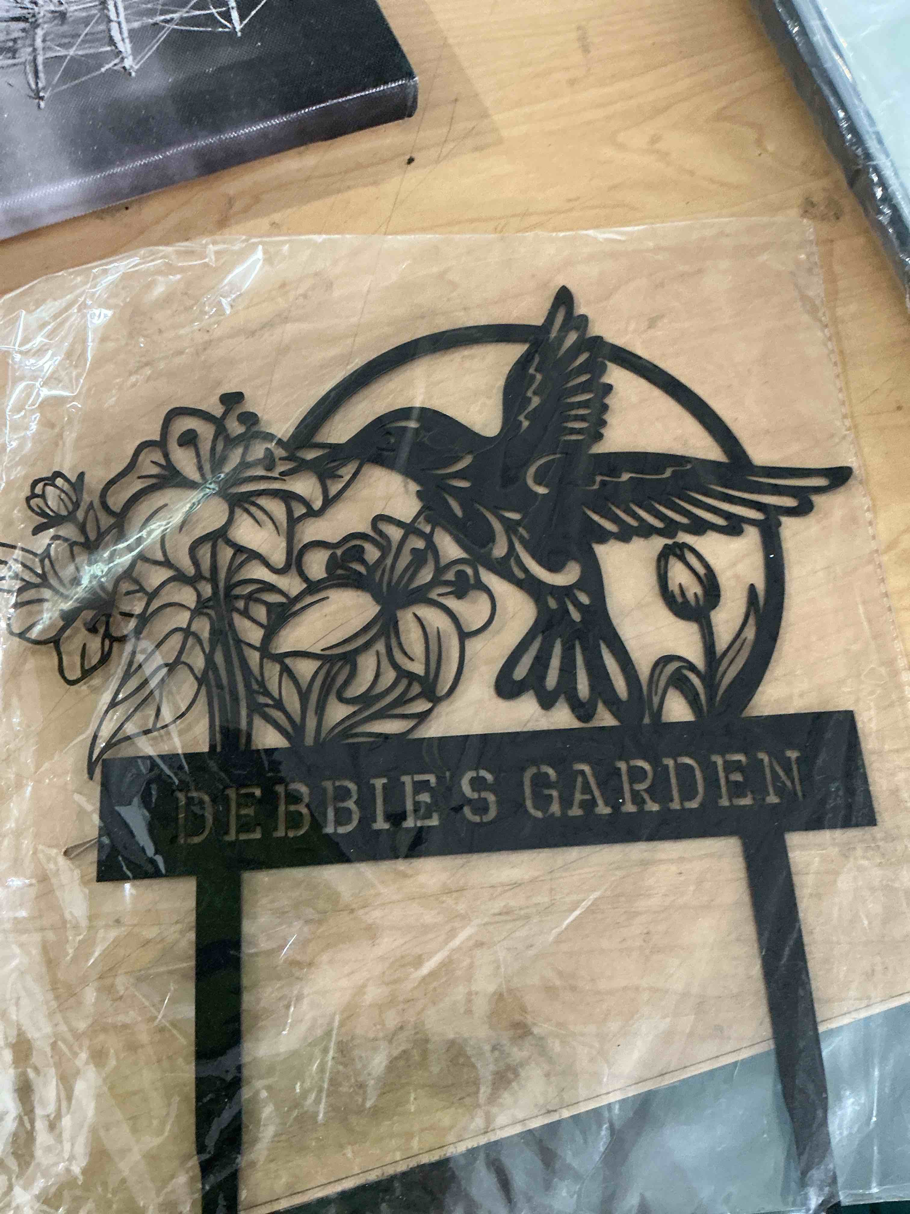 Condition photo showing New/Like New for personalized metal garden sign with stake, custom yard signs