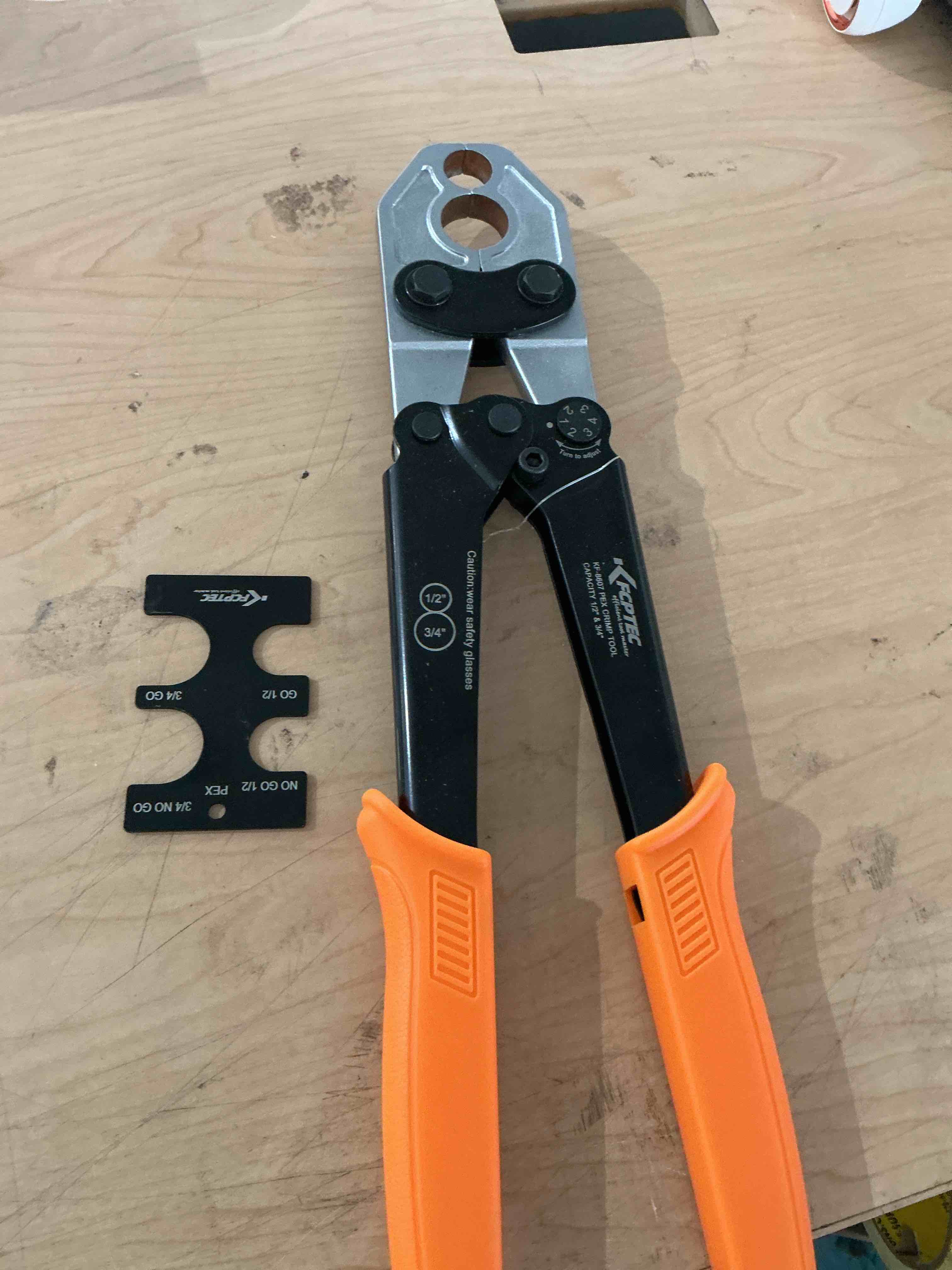 Condition photo showing New/Like New for kf cptec pex crimping tool, 1/2 & 3/4-inch copper ring crimper, astm f1807