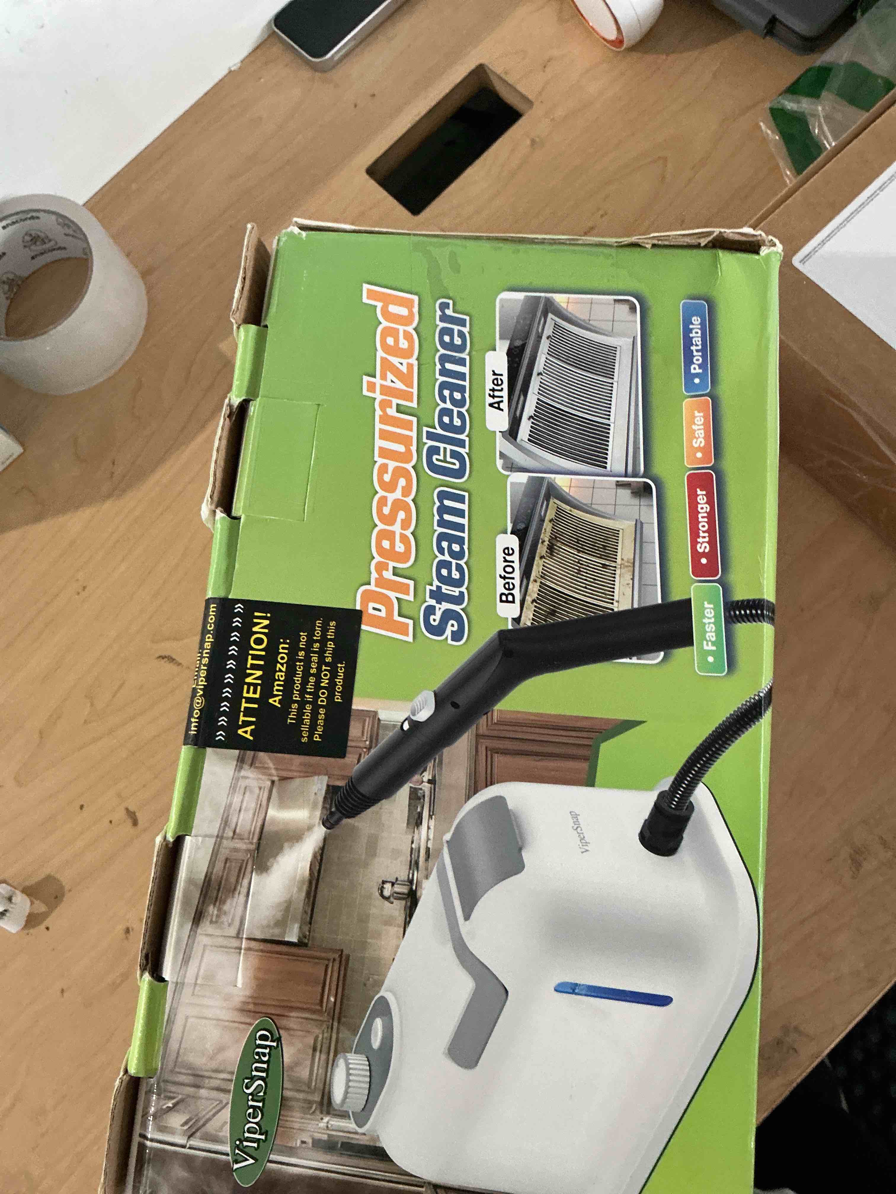 Condition photo showing New/Like New for phueut pressurized handheld multi-surface natural steam cleaner with 12 pcs accessories, multi-purpose steamer for home use, steamer for cleaning floor, upholstery, grout and car (grey)