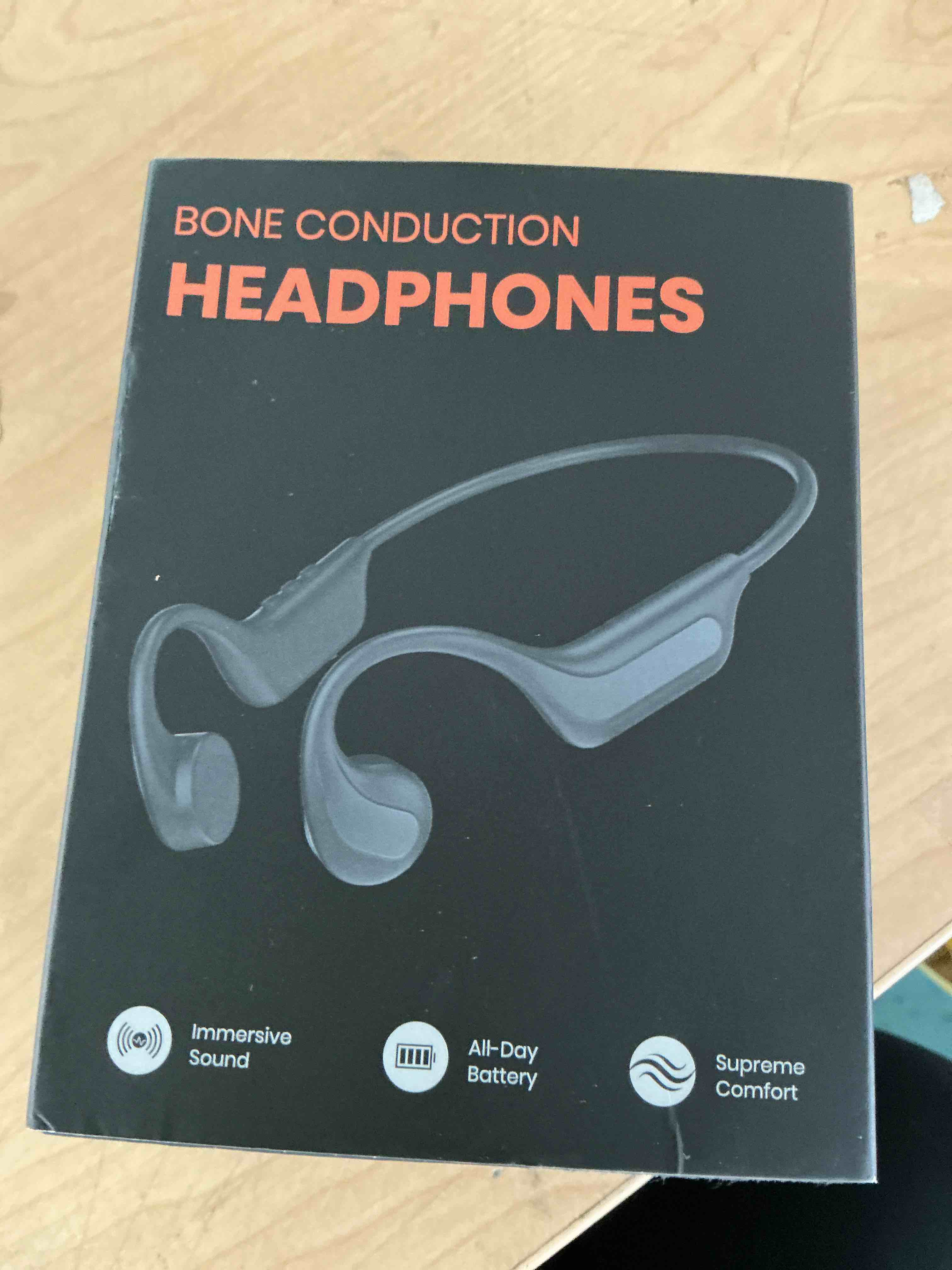 Condition photo showing New/Like New for bone conduction headphones, open ear sports headphones, wireless headset with mic, bluetooth 6.0, 10h playtime, ipx5 sweatproof, lightweight secure fit for running, cycling, gym (black)
