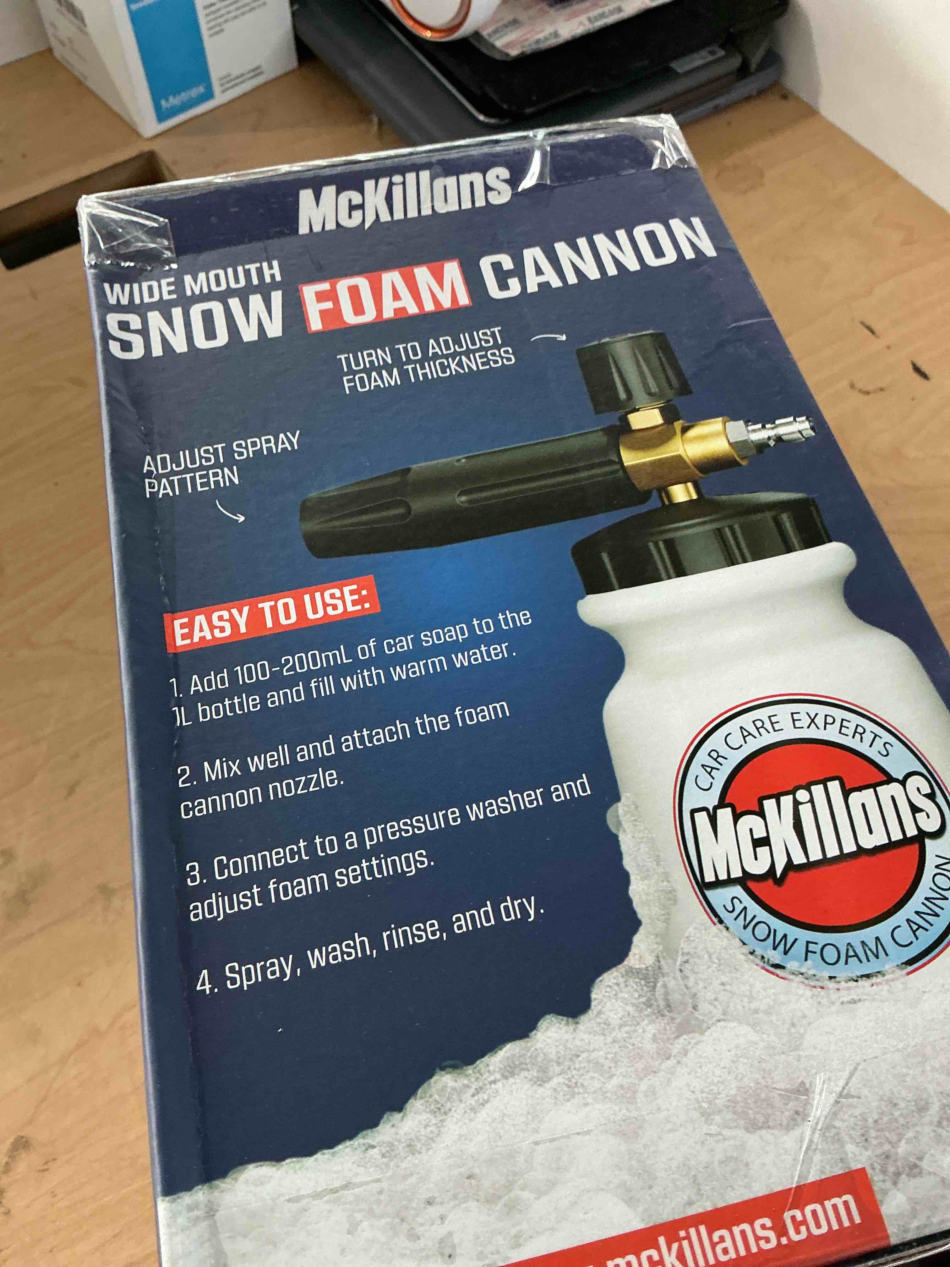 Condition photo showing New/Like New for mckillans pressure washer gun with swivel & foam cannon wide mouth & m22-14mm adapter - adjustable thick foam - power washer gun - 3/8" male plug & 1/4” quick connector coupler