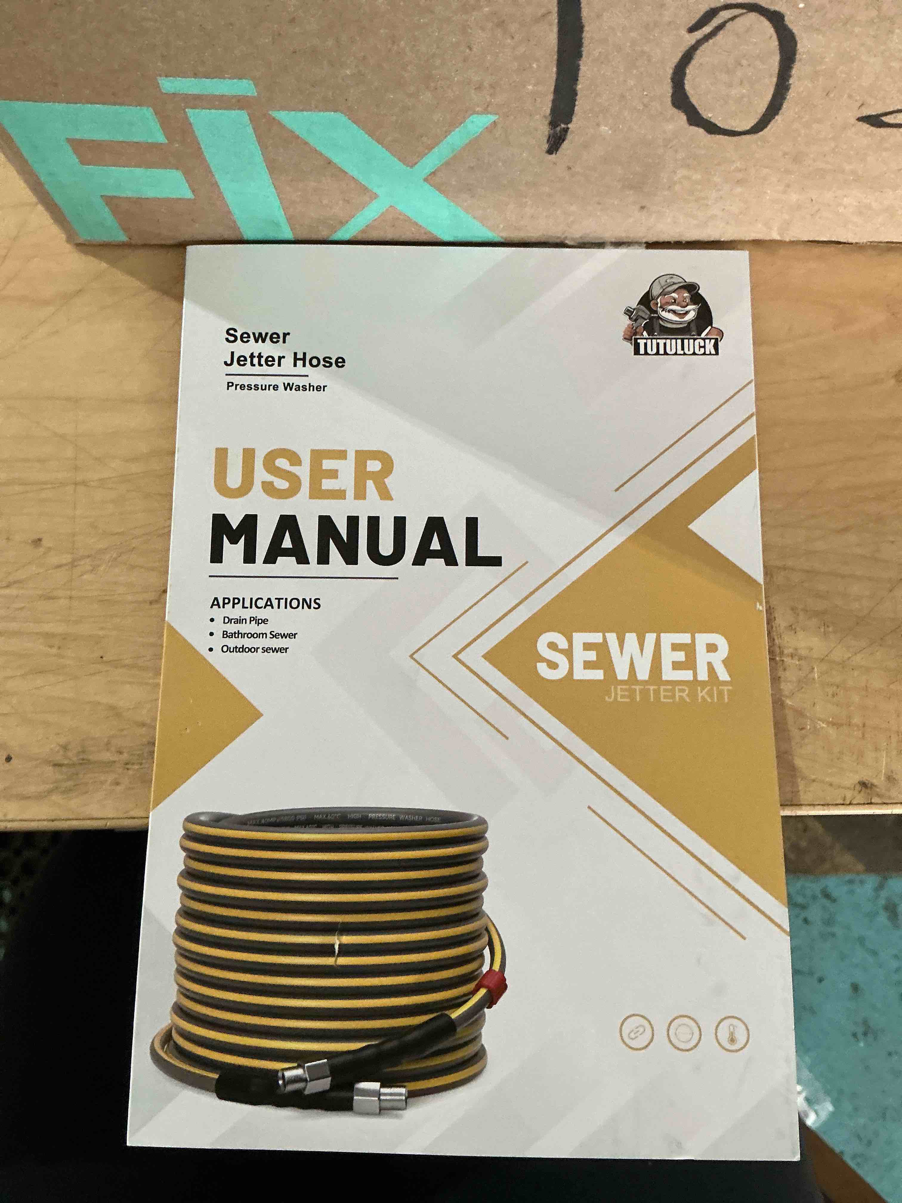 Condition photo showing New/Like New for sewer jetter kit for pressure washer 100ft, 5800psi drain cleaner hose 1/4 inch npt corner, rotating and button hose sewer jetting nozzle pearl corsage pin waterproof tape with 2 spanner