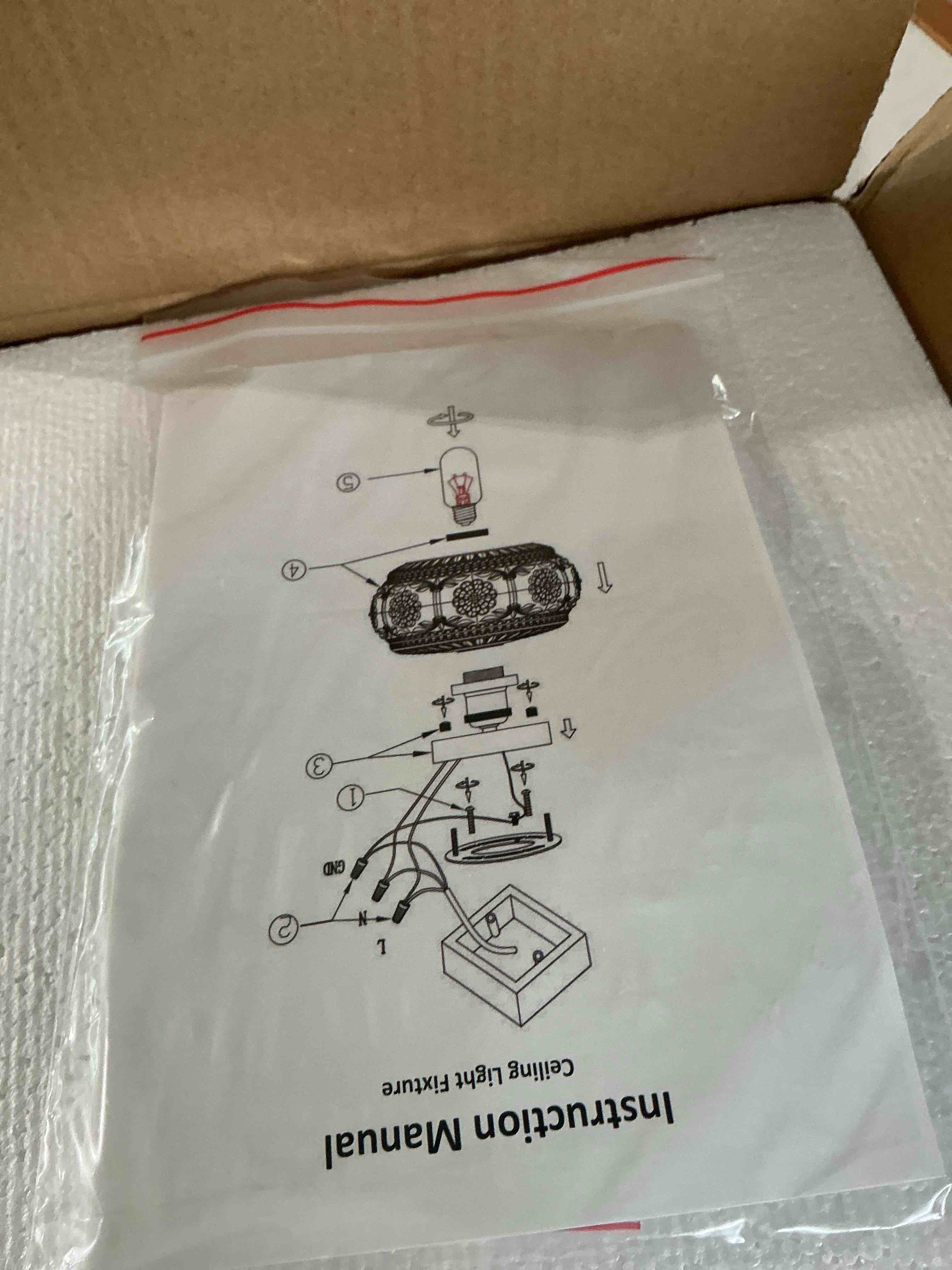 Condition photo showing New/Like New for semi flush mount ceiling light fixture - black metal base & floral glass shade, modern vintage lighting for entryway, bathroom, kitchen, bedroom (bulb not included)