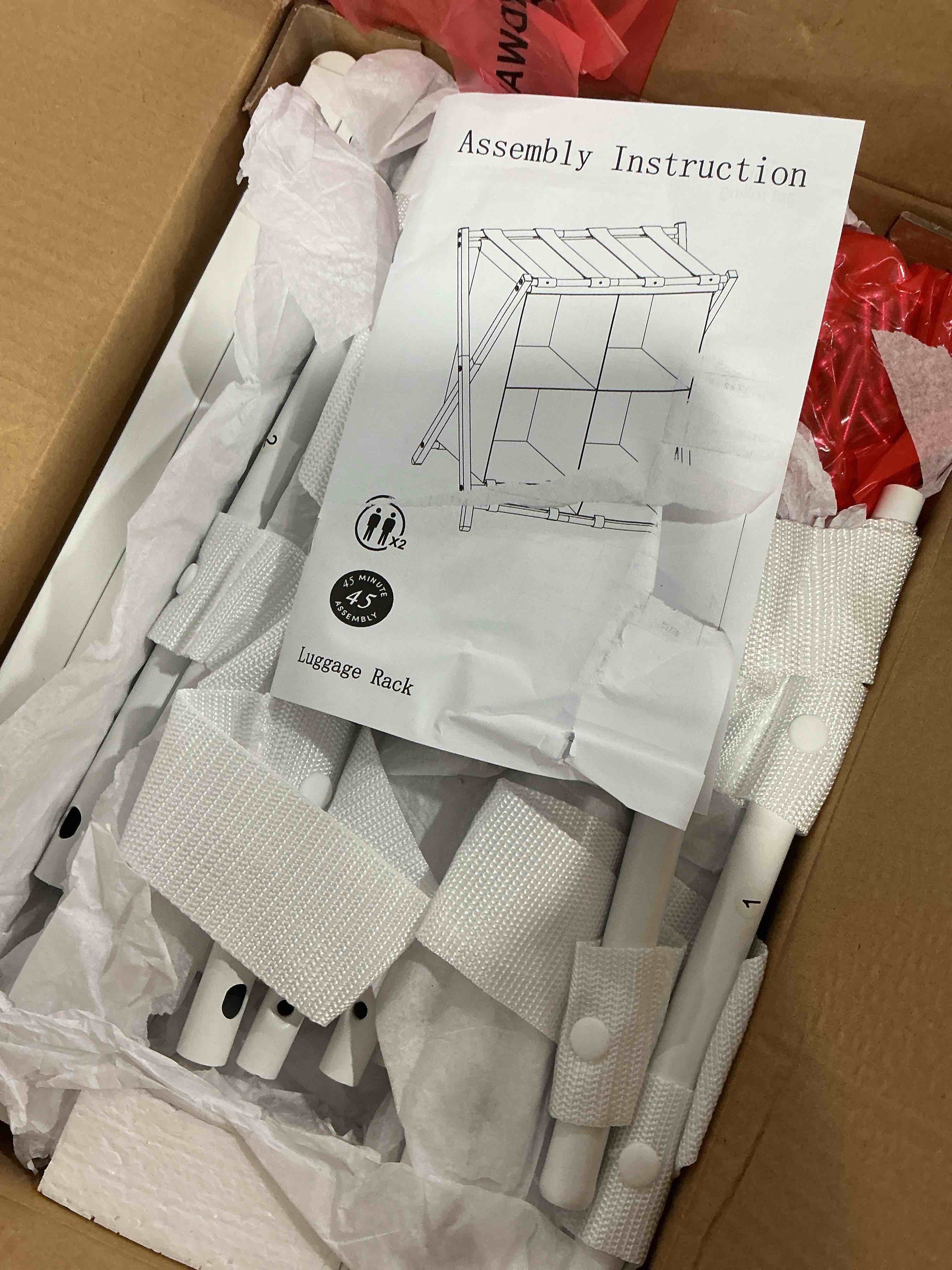 Condition photo showing Good Condition for aboxoo Luggage Rack with storage, Guest Room Folding Suitcase Stands, Holds up to 120 lb, Space Saving Suitcase Holders for guest room, Bedroom Hotel, White White - 1 Pcs