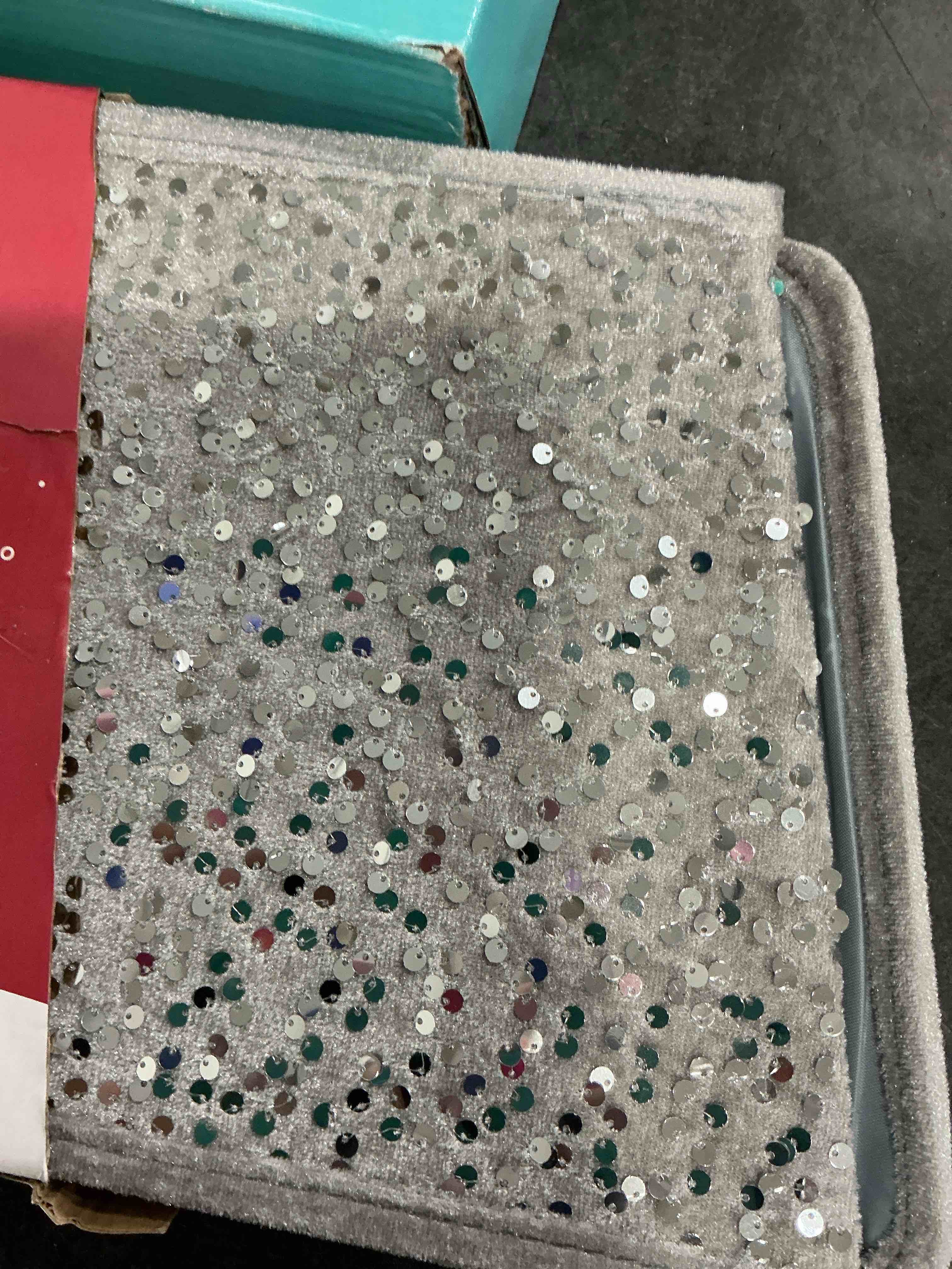 Condition photo showing Good Condition for XmasExp Christmas Tree Collar 33.5 inch Sequin Tree Skirt for Christmas Holiday Home Decor Xmas Tree Ring Stand Base Cover Large Size 6 Piece Silvergrey Silvergrey Large