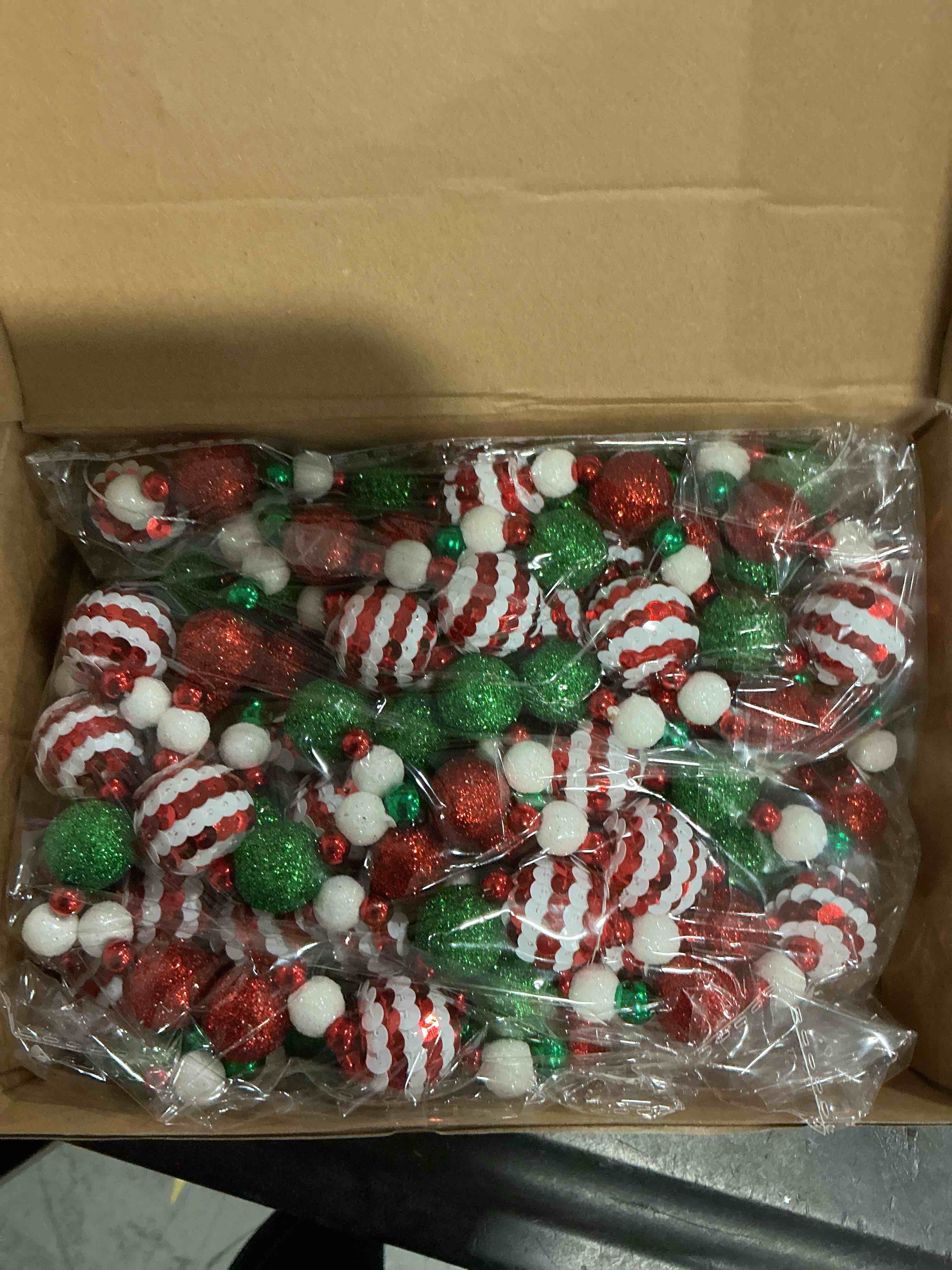Condition photo showing Good Condition for Jetec 16 ft Candyland Christmas Tree Beaded Garland Red Green White Peppermint Sequin Ball Garland Ornament Hanging for Christmas Tree Fireplace Retro Party Decorations