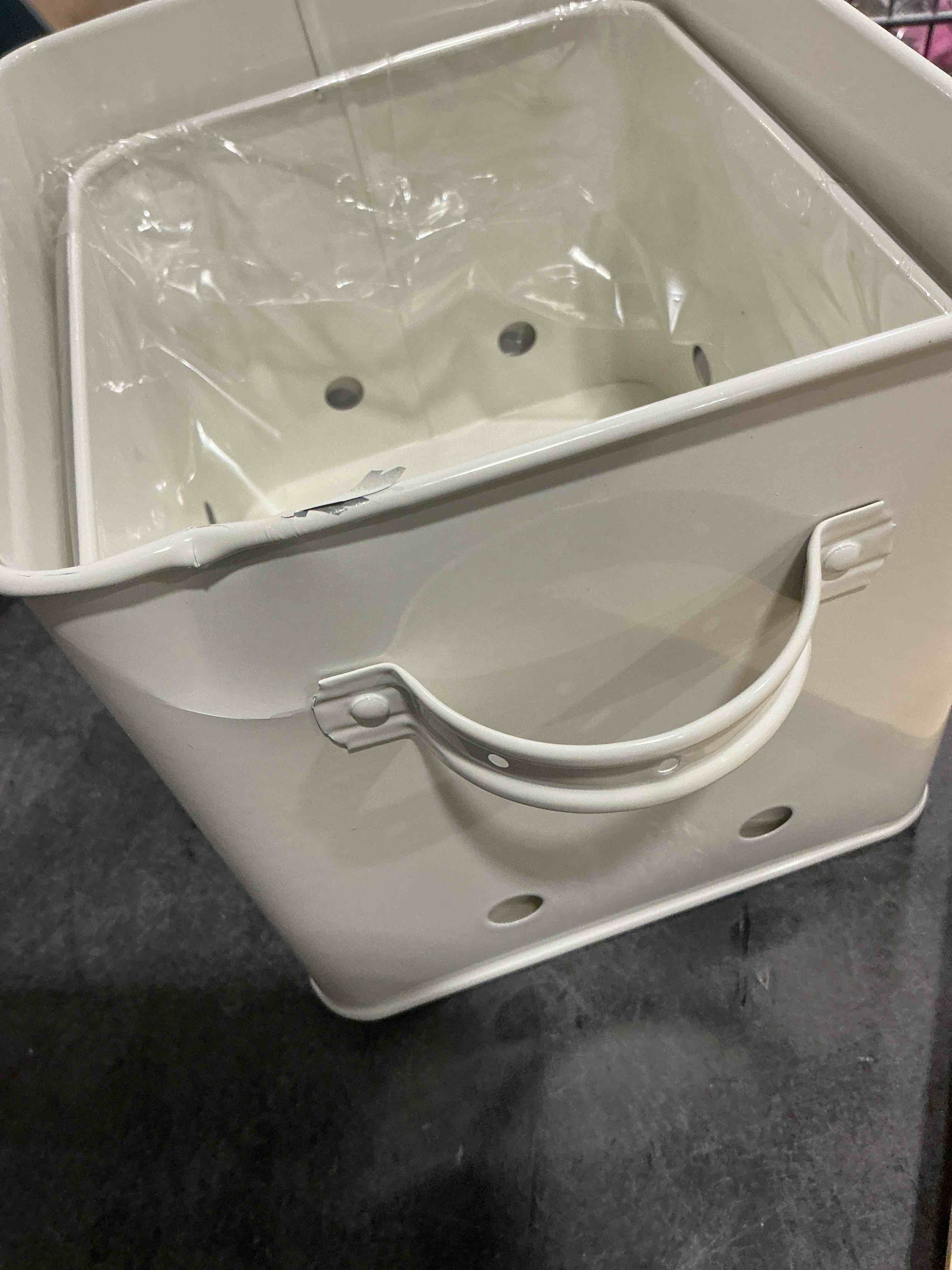Condition photo showing Good Condition for Onion Garlic Storage Bin, Food Container Set, Storage Canisters for Vegeatables, Set of 2 Jars Pots Containers, Garlic & Onion Bin with Aerating Tin Storage Holes & Wooden Lid (White) Onion & Garlic Tin Set White