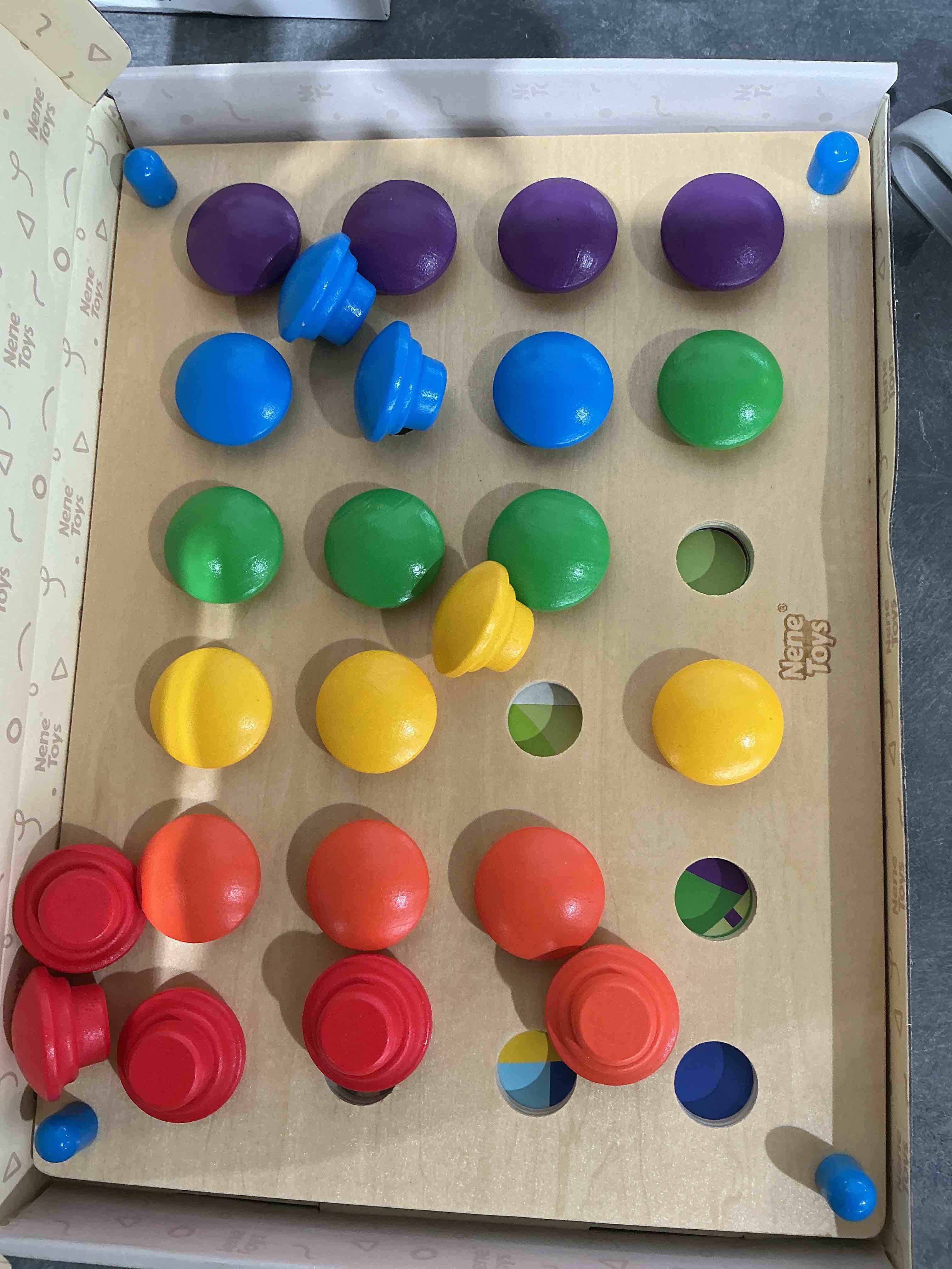 Condition photo showing Good Condition for Nene Toys Wooden Color Matching Puzzle for Toddlers 2+ Years – Montessori Pegboard Button Game with Wooden Nails & Cards – Educational Toy for 2 3 Year Old Boys Girls – Fine Motor Skill Learning