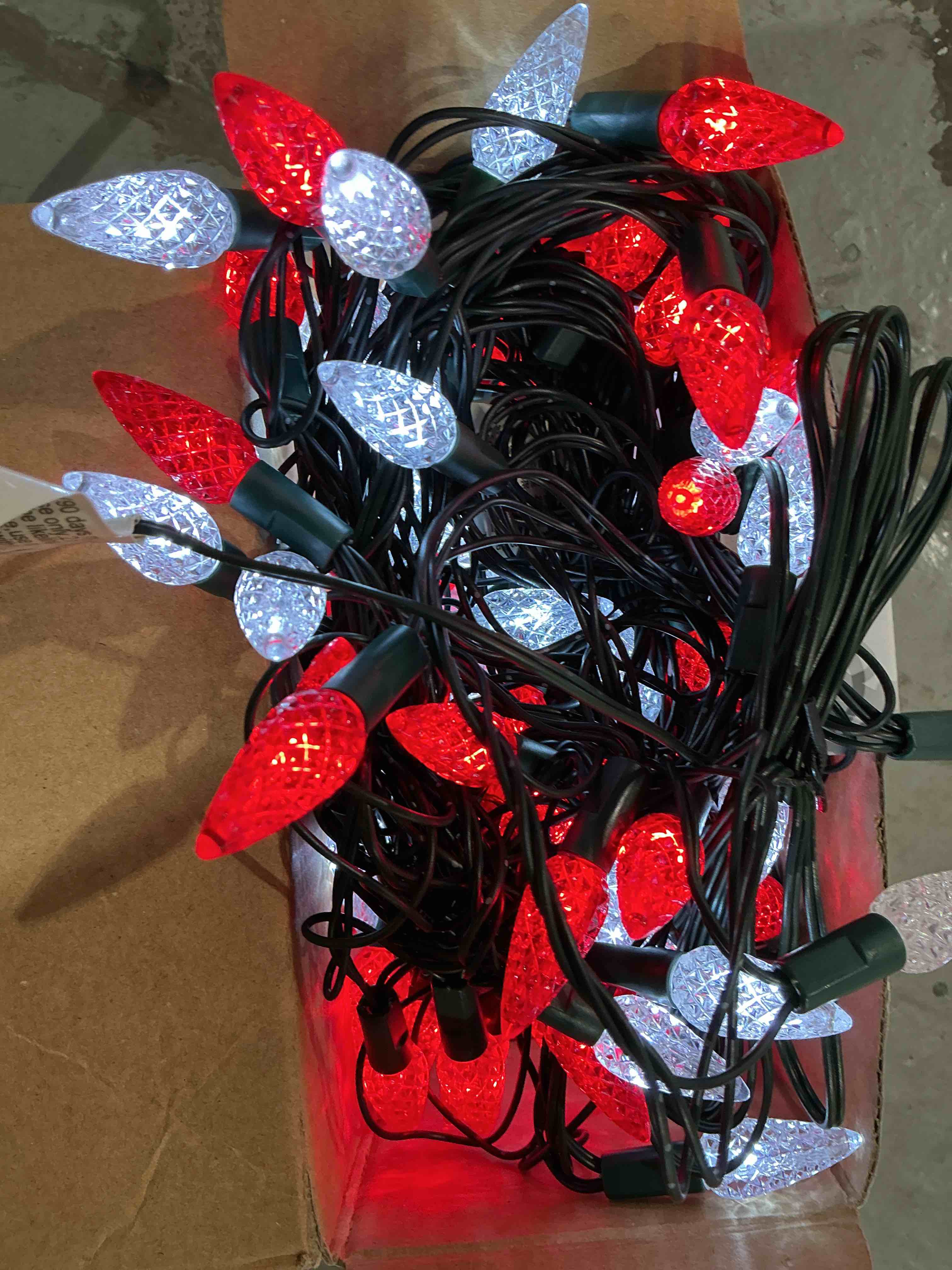 Condition photo showing Good Condition for WATERGLIDE C6 Christmas Lights, 100 LED 33ft Faceted Fairy Lights Green Wire String Lights with Safe Adaptor, 8 Lighting Mode, Waterproof for Indoor Outdoor Patio Xmas Tree Party Decor, White & Red Red & White