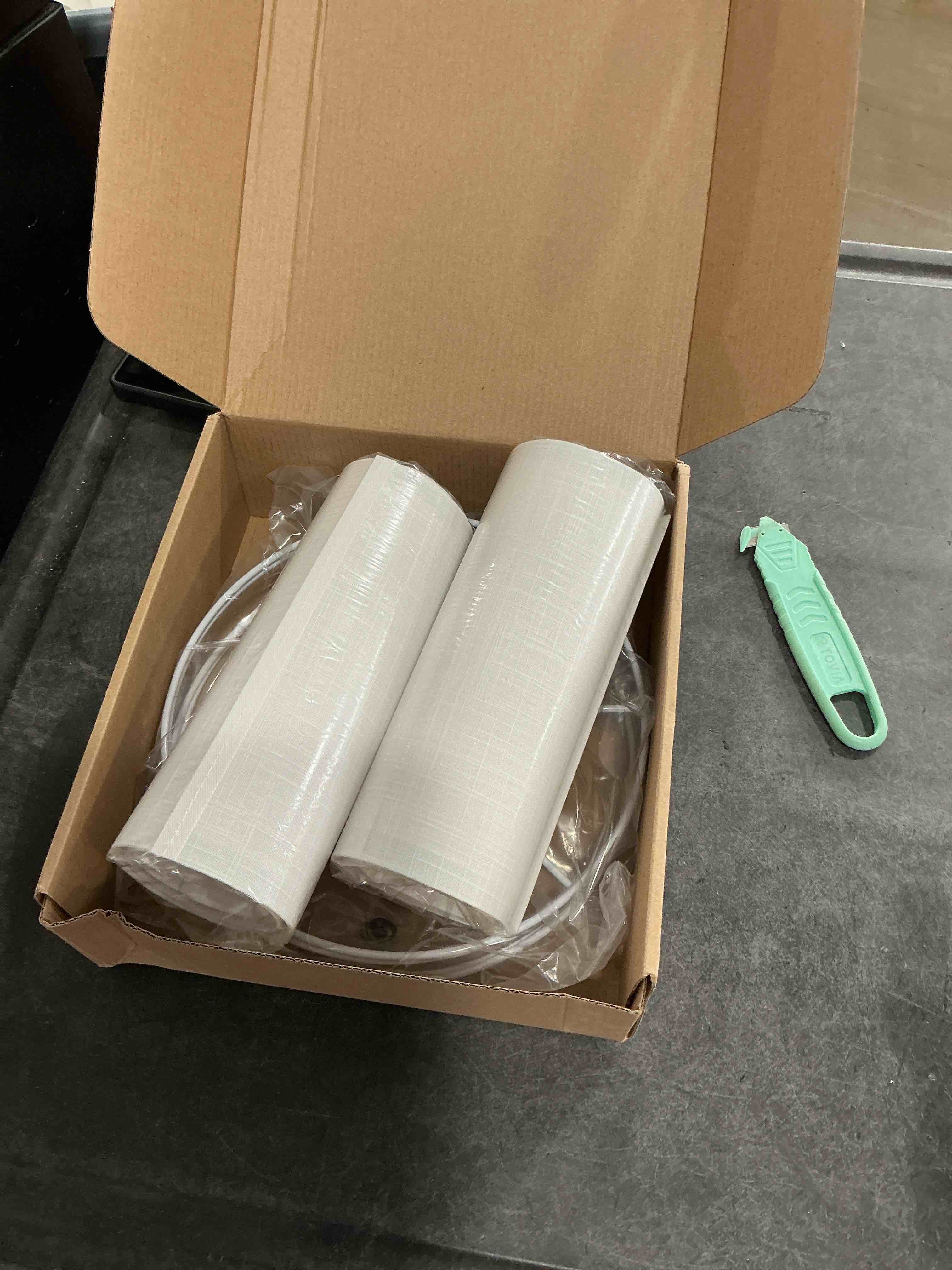 Condition photo showing New/Like New for Beige Lamp shades Set of 2,Linen Drum Lampshades,10.24" Top x 10.24" Bottom x 7.48" High Small Lamp Shade for Table Lamps & Floor Lam-ps & Bedside Lam ps Replacement,Easy Assembly(White)