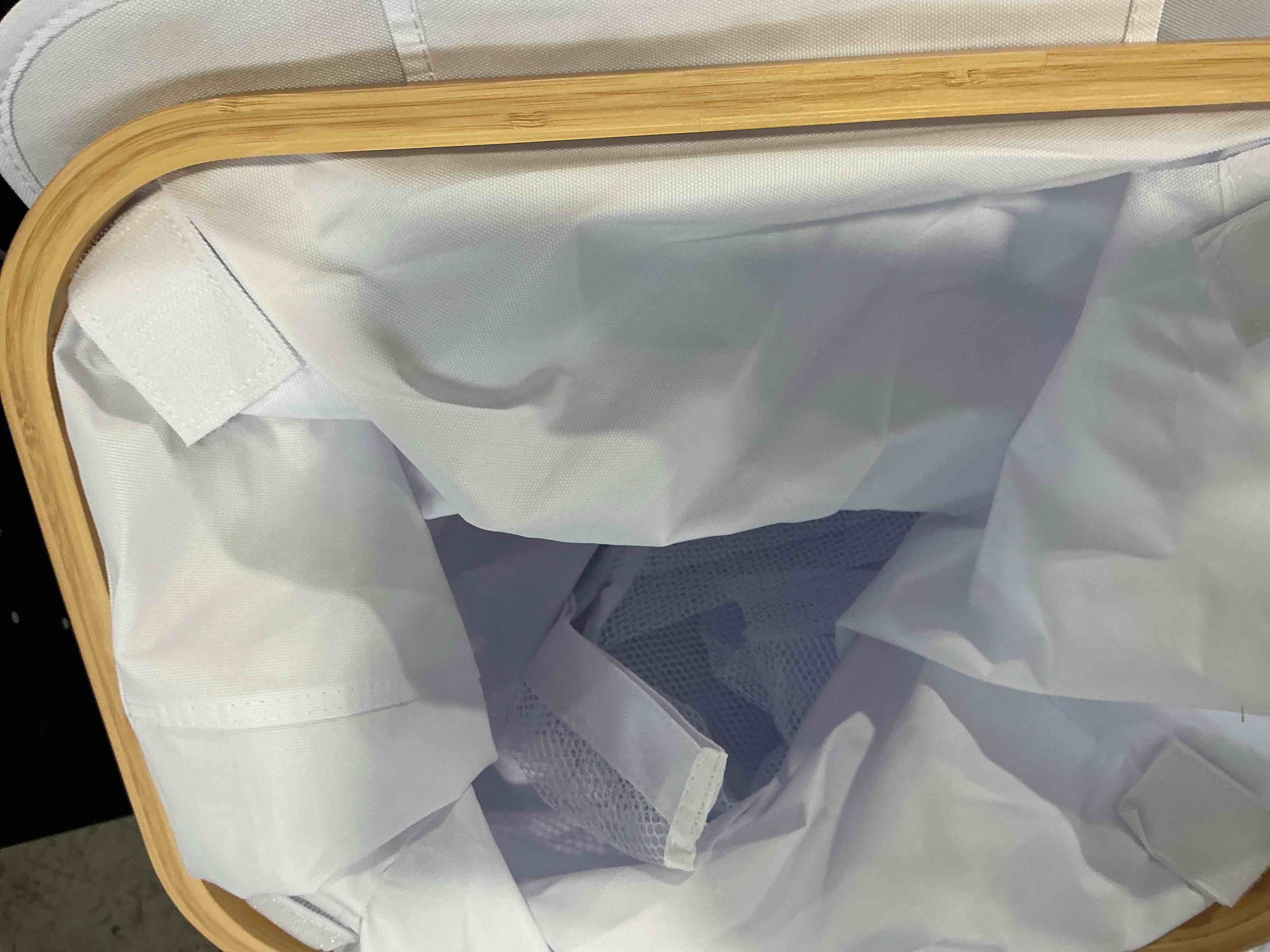 Condition photo showing Good Condition for efluky Laundry Basket with Wheels, Tall Rolling Laundry Hamper with Lid and Removable Bag, Aesthetic Dirty Clothes Hamper on Wheels for Laundry Room, Bedroom, Dorm and Bathroom, 100L White