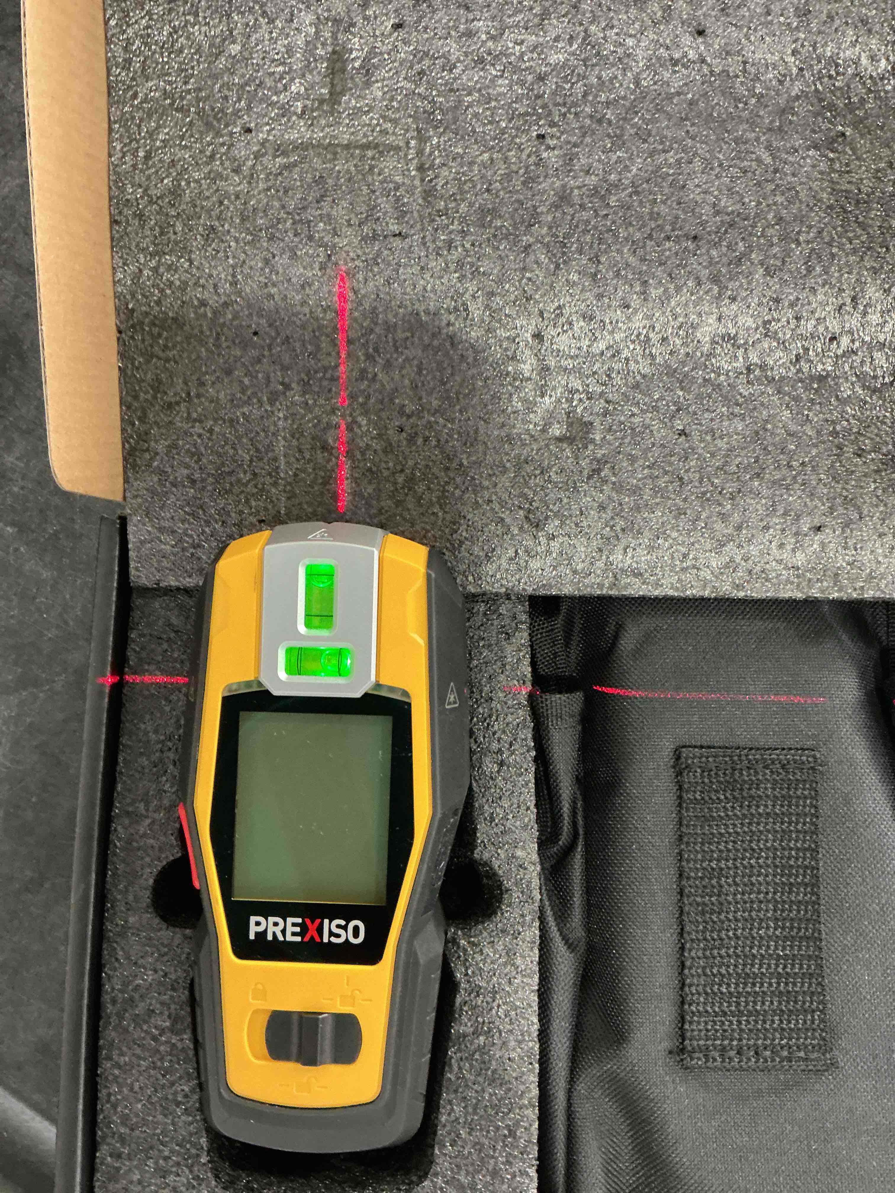 Condition photo showing Good Condition for PREXISO 2-in-1 Stud Finder with Laser Level, Rechargeable Multi Surface Cross Line Laser & Wall Stud Scanners Tool for Hanging Frames & Picture, Wood Ac Wire Metal Studs Joist Pipe Detection