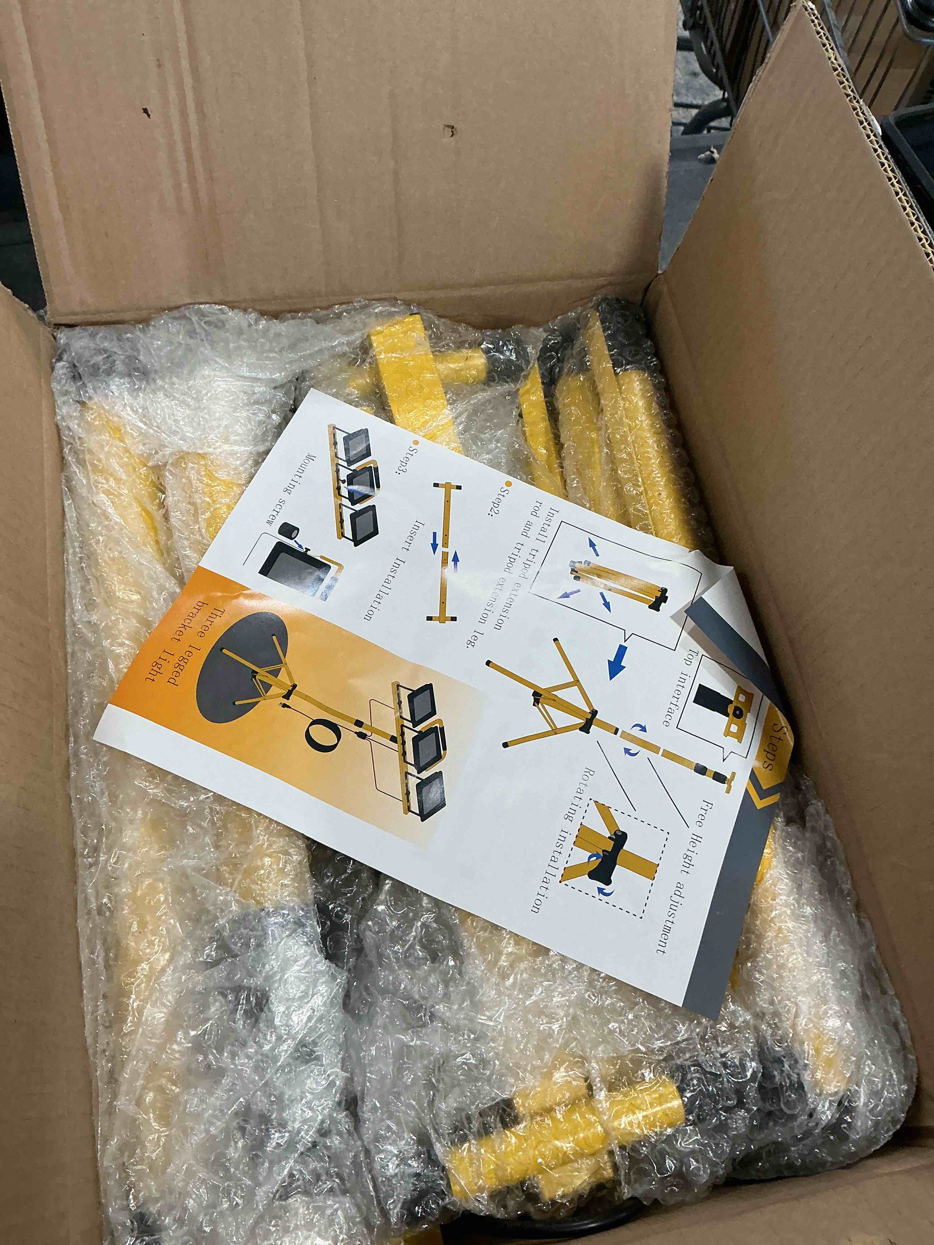 Condition photo showing Good Condition for 21000Lumen LED Work Lights with Stand - 3 Head Portable Work Light with 16FT Cord - IP66 Waterproof Tripod Worklights for Outdoor Indoor Job Site Workshop Garage Construction Site Lighting 3 Heads