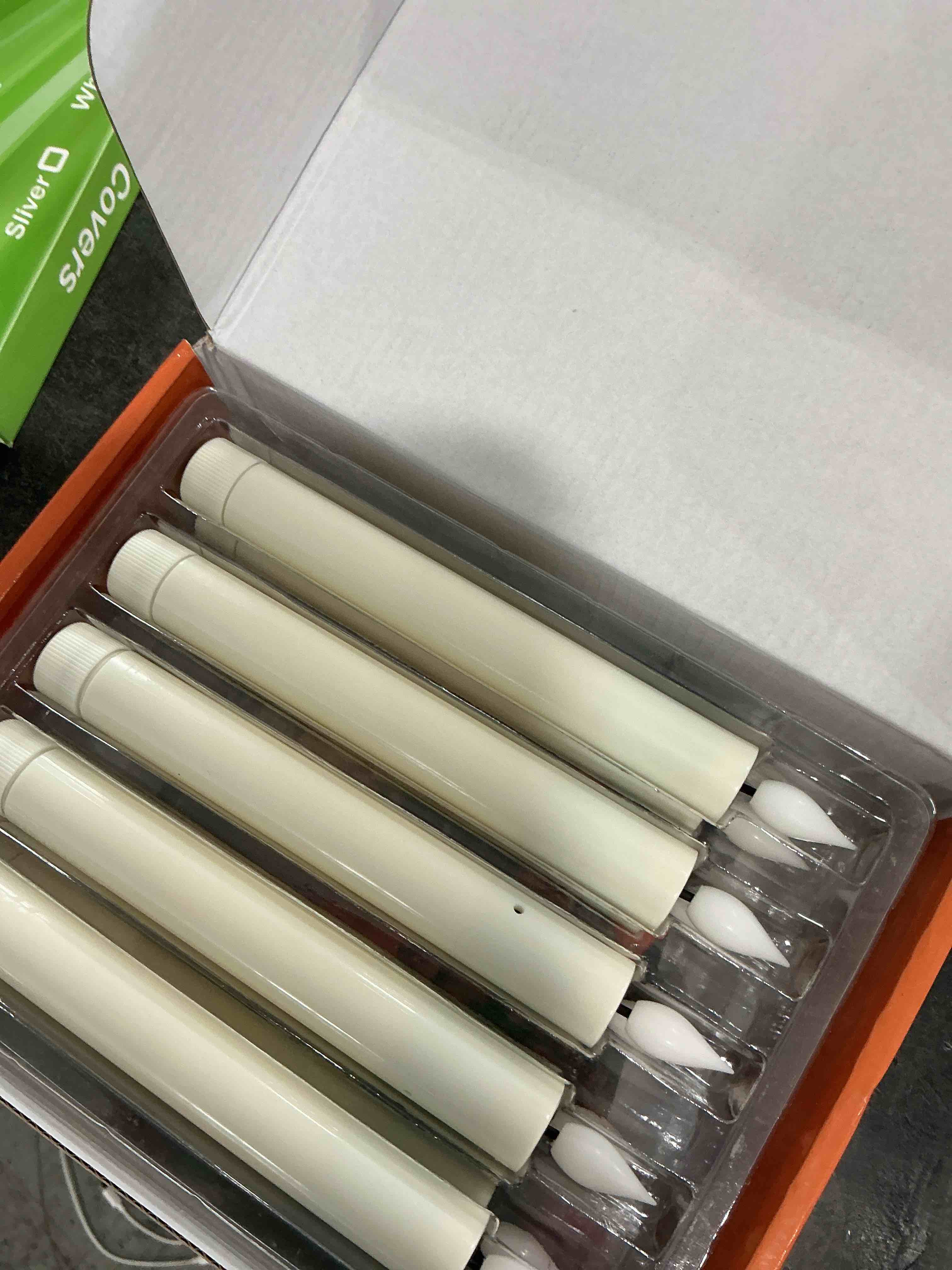 Condition photo showing Good Condition for SoulBay Window Candles with Sensor Dusk to Dawn, 10pcs Christmas LED Window Candle Flickering Electric Battery Operated White Cordless Candlesticks Light with Black Base for Xmas Holiday Décor, 0.78"D 10pcs 7.2" White Candles w/ Sensor
