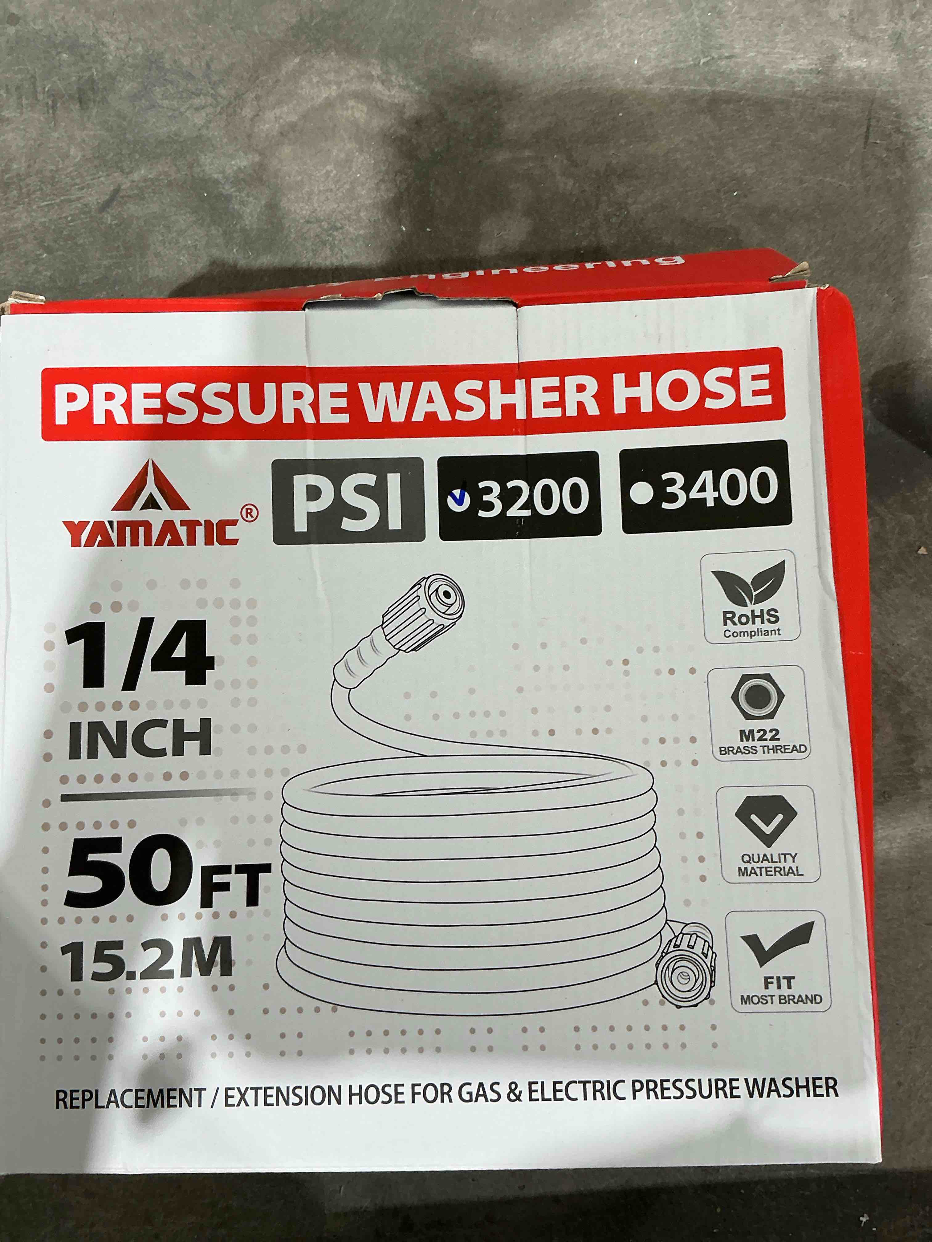 YAMATIC Kink Resistant Pressure Washer Hose 50FT 1/4" M22 Brass Fitting Power Washer Hose Replacement for Ryobi, Troy Bilt, Greenworks, CRAFTSMAN Most Brand Power Washer, 3200 PSI