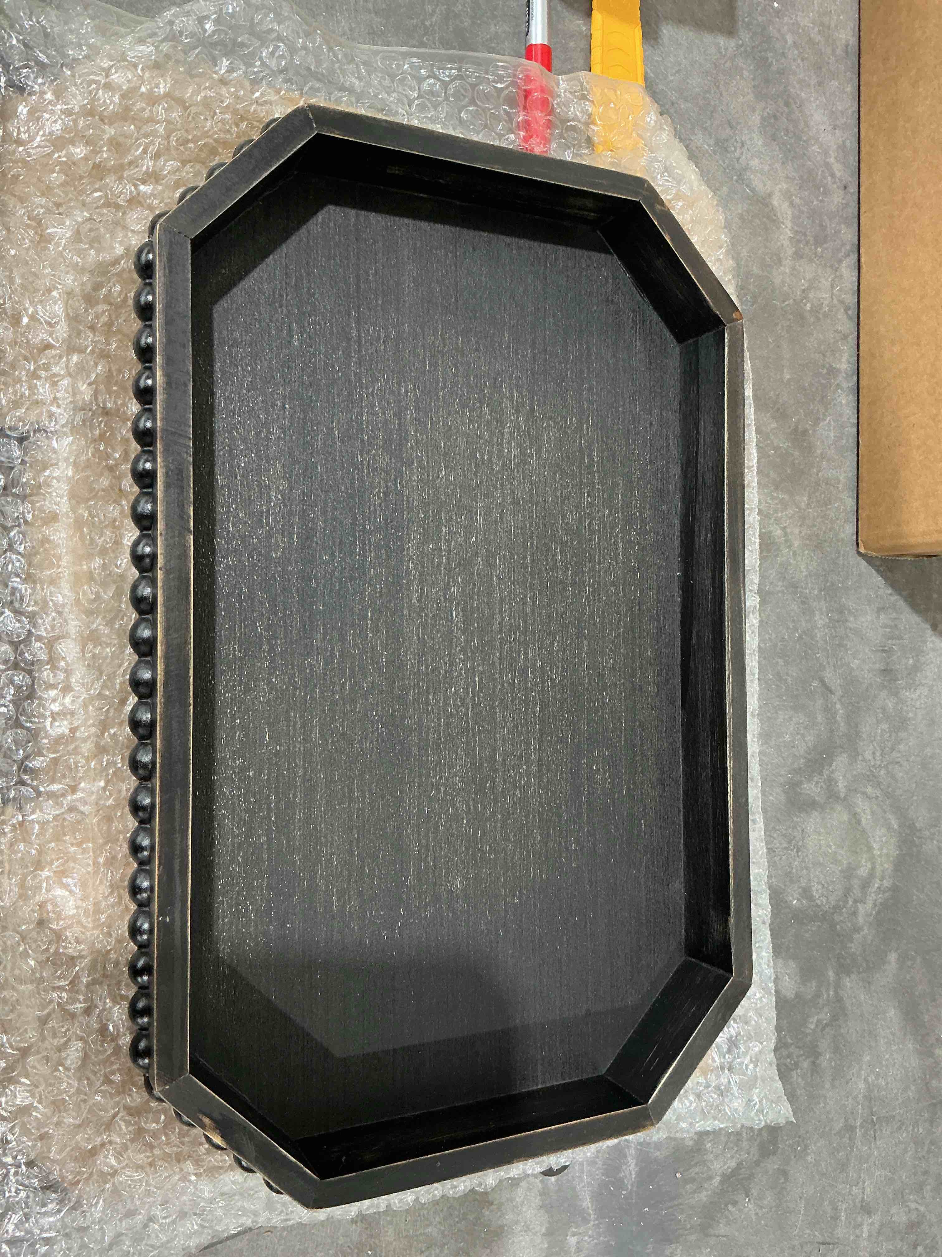 Wood Rustic Serving Tray with Beads, Farmhouse Vintage Black Decorative Tray for Table Centerpiece, Christmas Wedding Halloween Home Decor