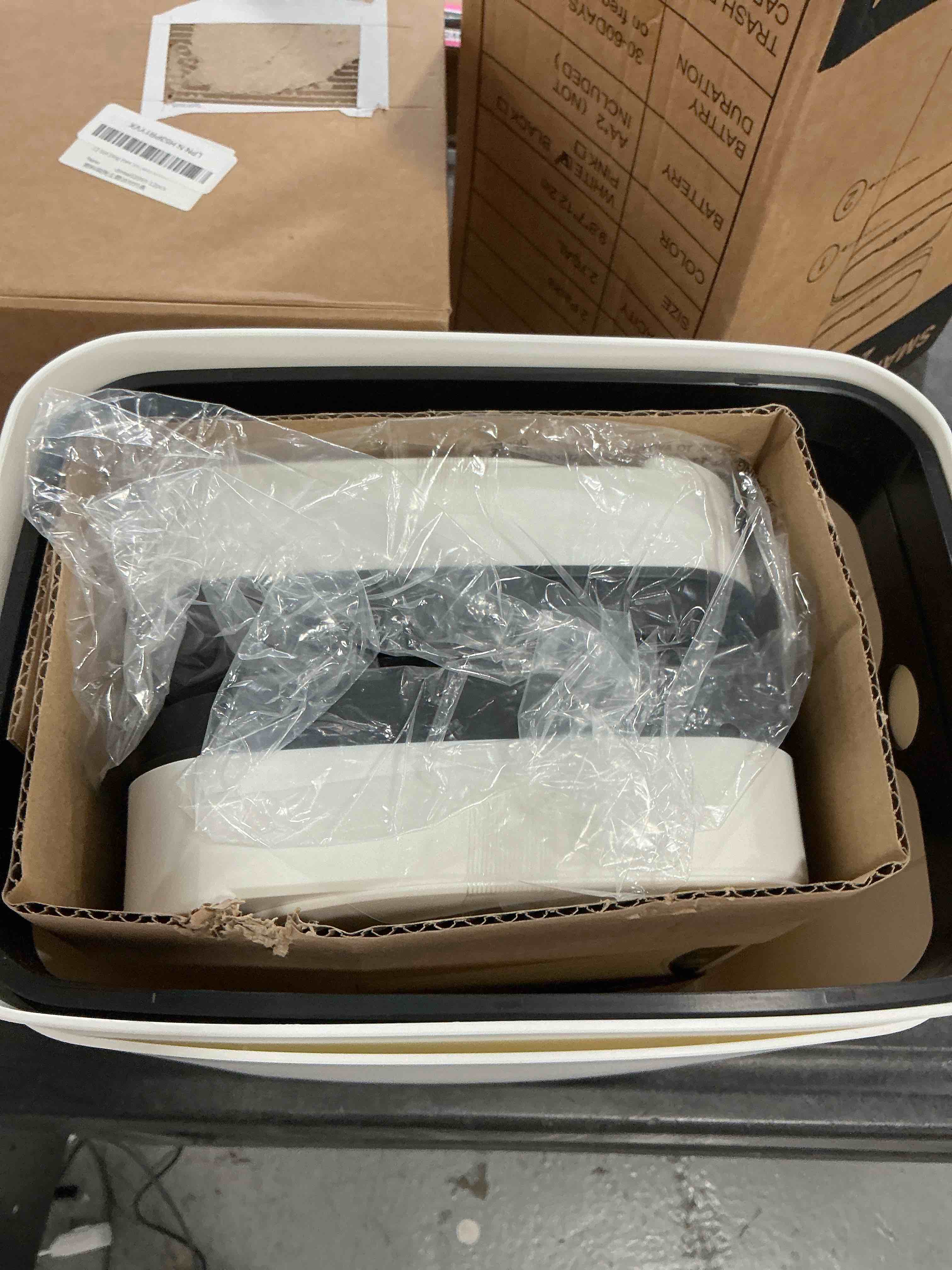 Condition photo showing Good Condition for 2 Pack 2.7 Gal Bathroom Trash Can with Lid, Automatic Trash Can Small Smart Garbage Can Touchless, Slim Motion Sensor Waterproof Plastic Trash Bins for Bedroom Office Kitchen Toilet White 2.7 Gal