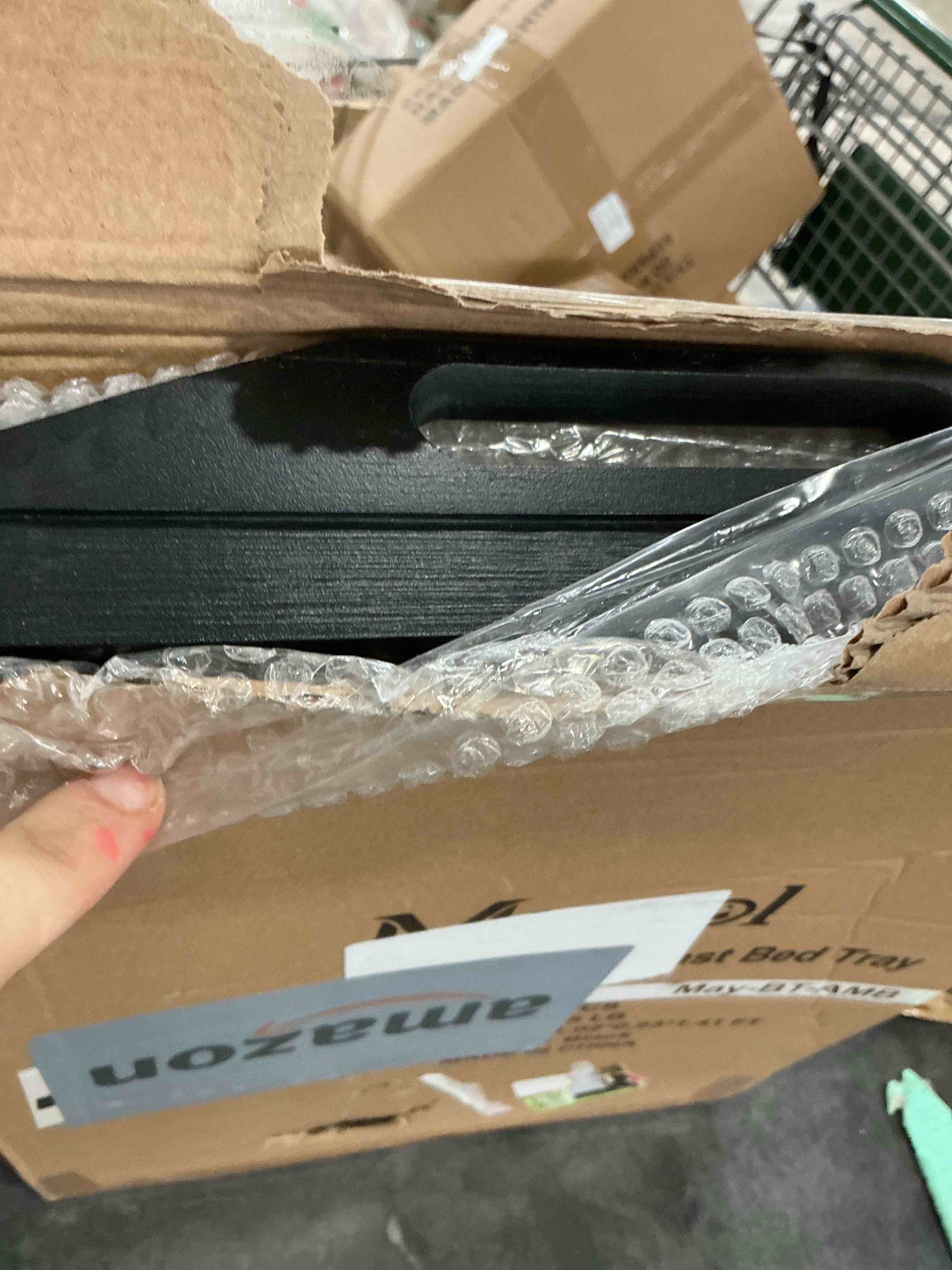 Condition photo showing Good Condition for Breakfast Bed Tray for Eating - Height Adjustable Raised Food Table - Bamboo Serving Tray on Lap Sofa - Portable Snack Platter with Folding Legs Ideal for Bedroom, Picnic - Black Black Medium