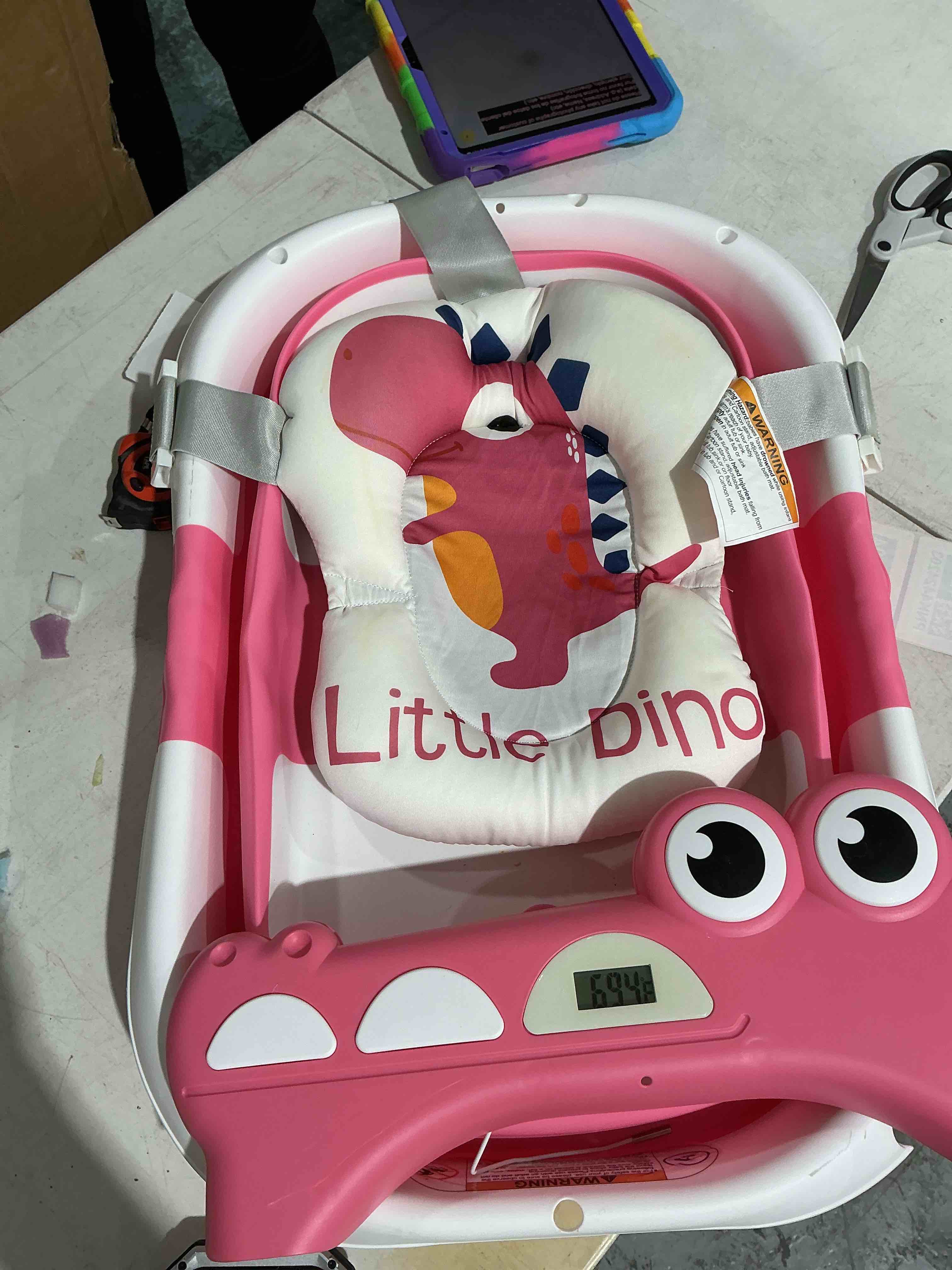 Condition photo showing As Is for (used) Collapsible Baby Bathtub for Newborns to Toddler with Real-time Temp Monitor & Floating Cushion,Portable Travel Tub for 0-36 Month, Foldable Baby Bath Tub for Infants Girl (Pink)