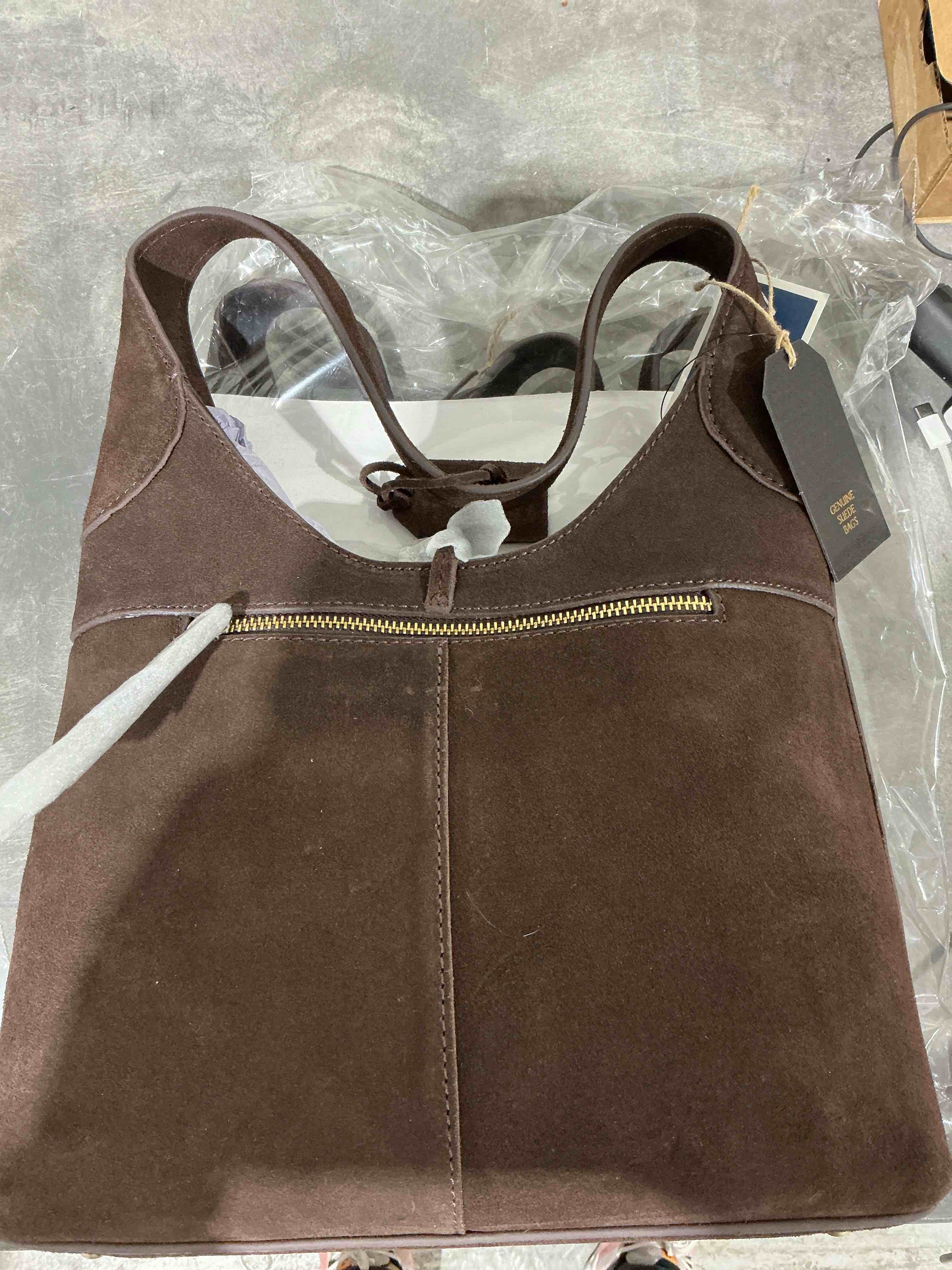Dark Brown Suede Leather Hobo Bag