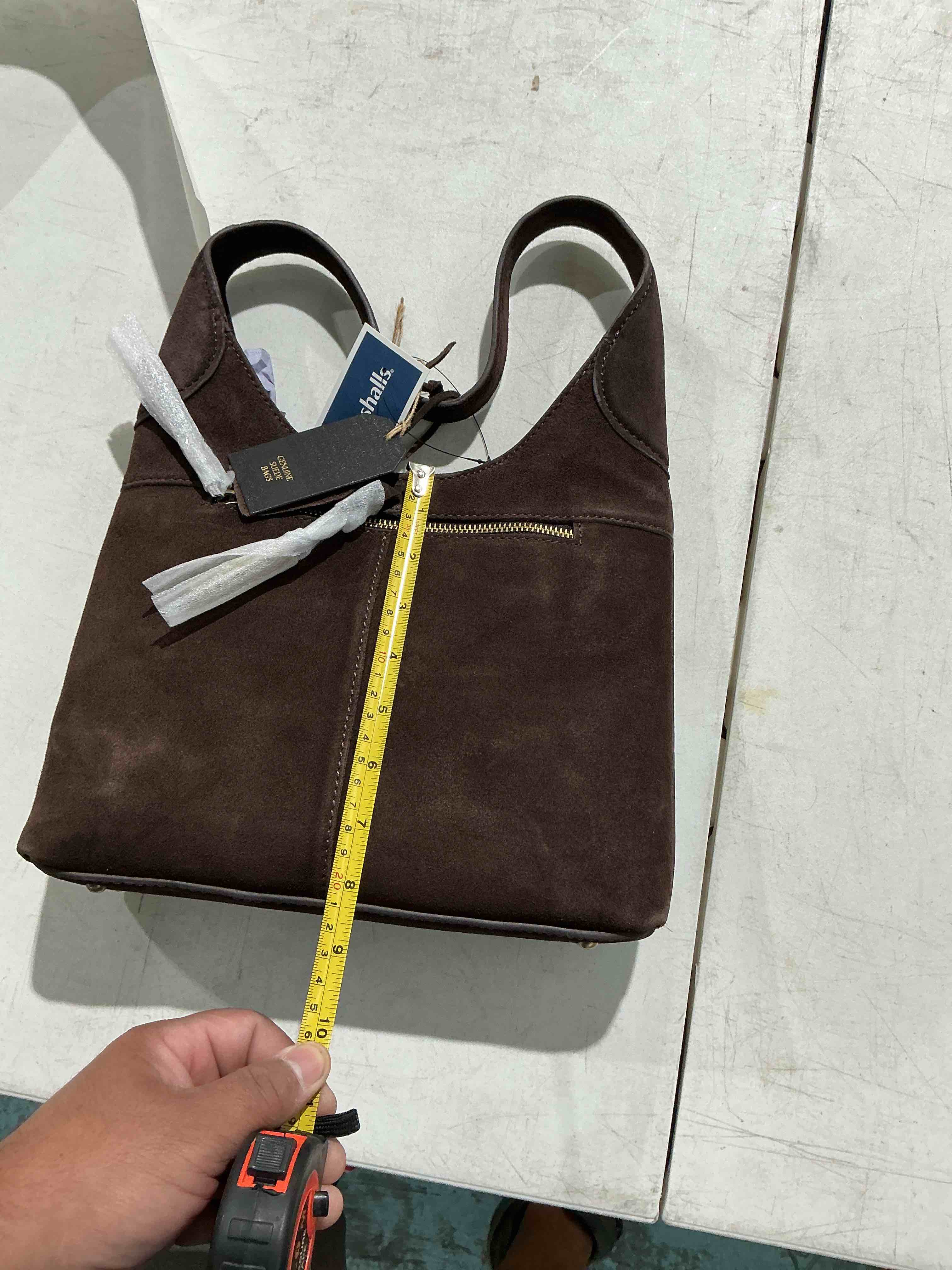 genuine, leather, suede bag chocolate brown