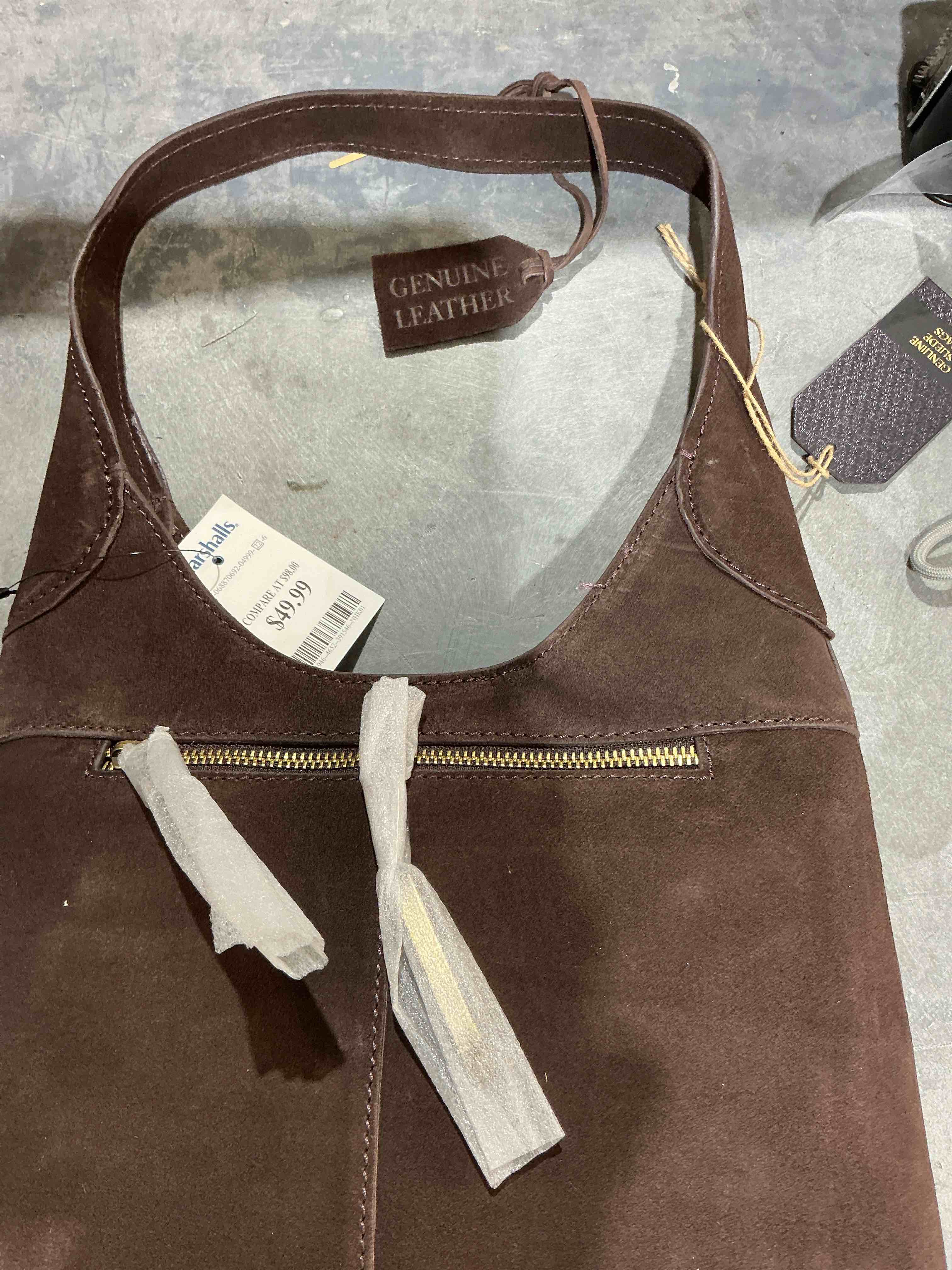 Genuine, leather, suede bag brown