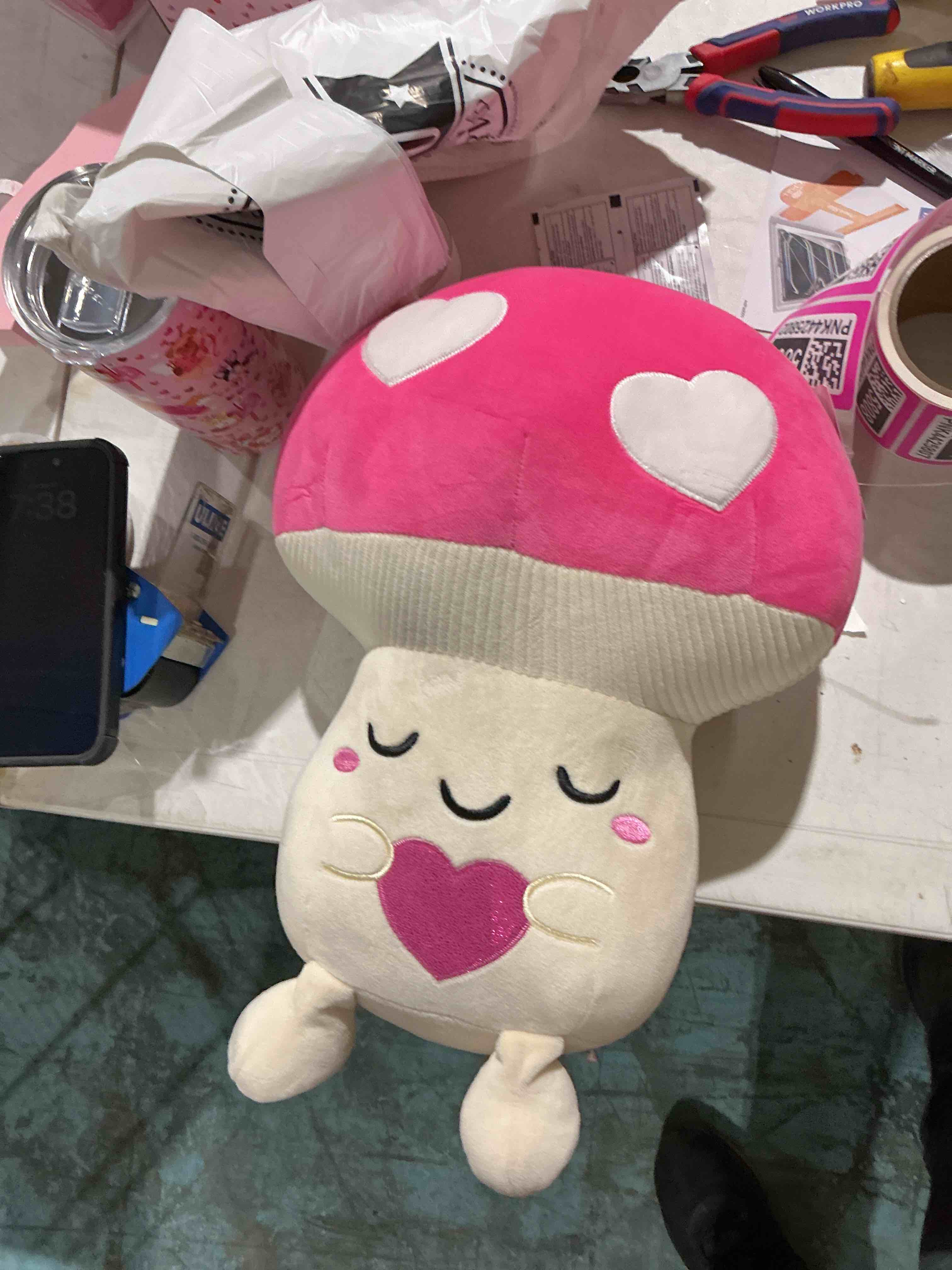 smoochy pals, love mushroom 15 inches tall squishy pillow