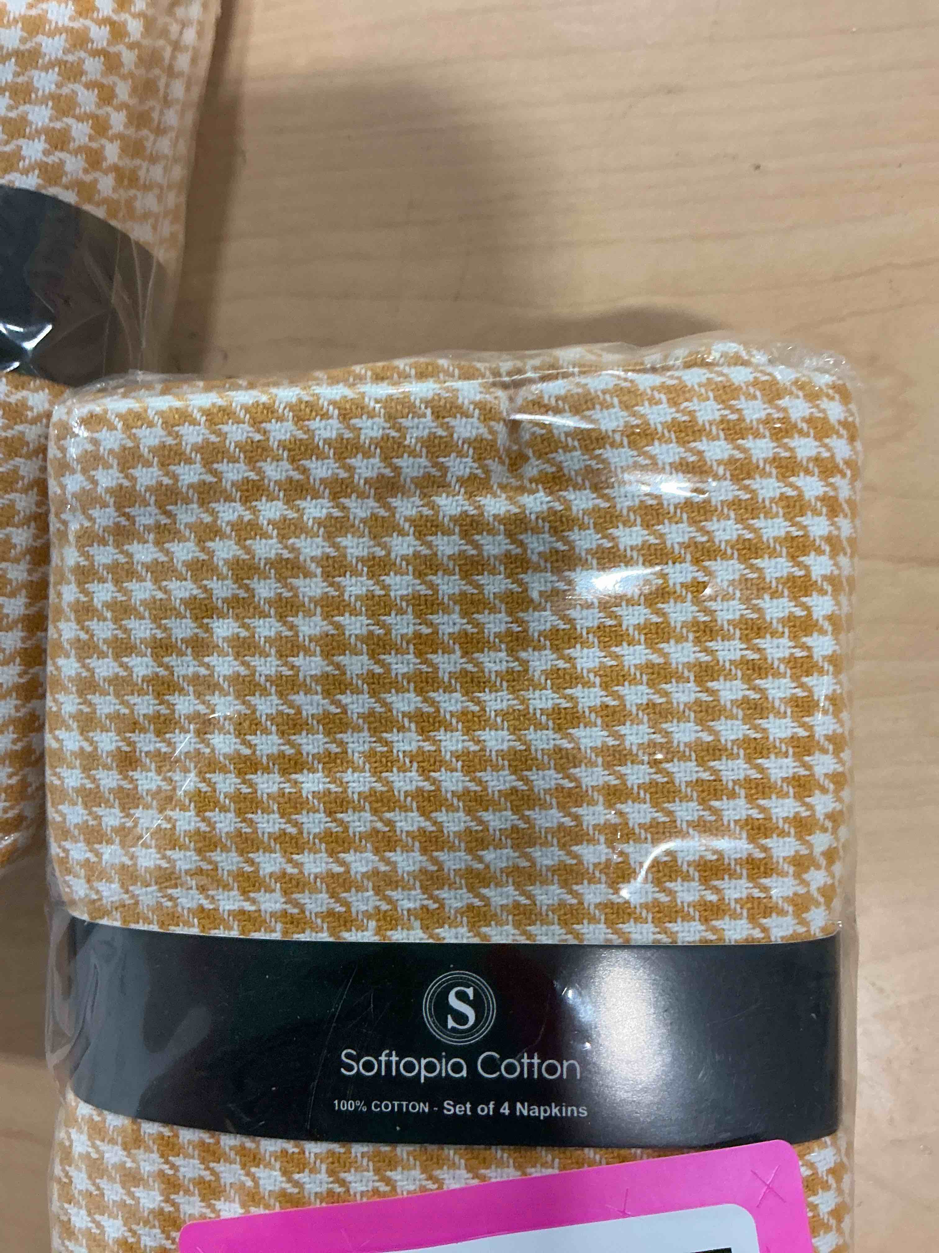 Condition photo showing New/Like New for yellow native fab 100% cotton cloth napkins 18x18 inches, houndstooth dinner napkins, set of 4, soft breathable absorbent, machine washable cloth napkins, grey