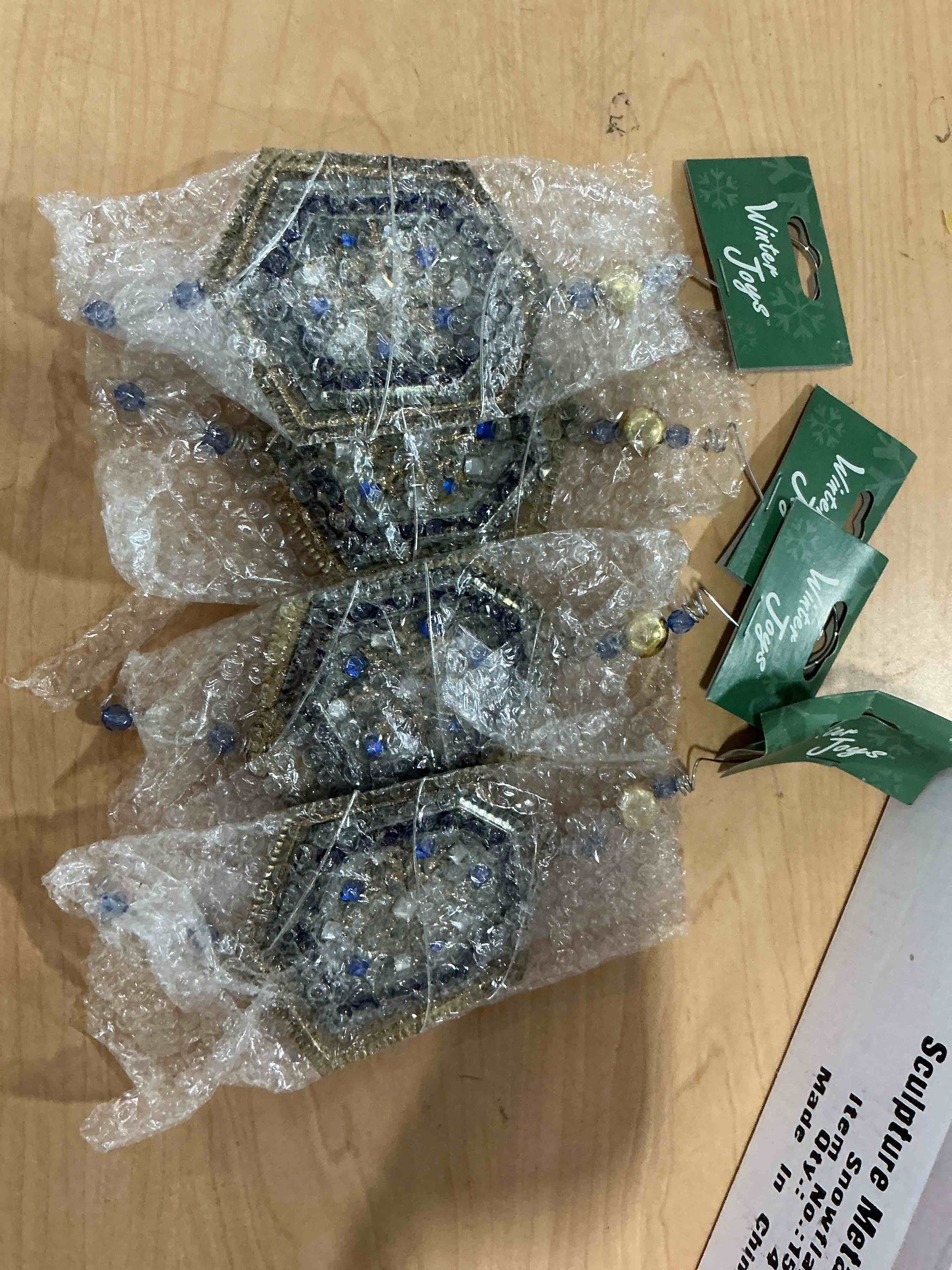Condition photo showing Brand New for winter joys snowflake sculpture metal ornaments 4 count