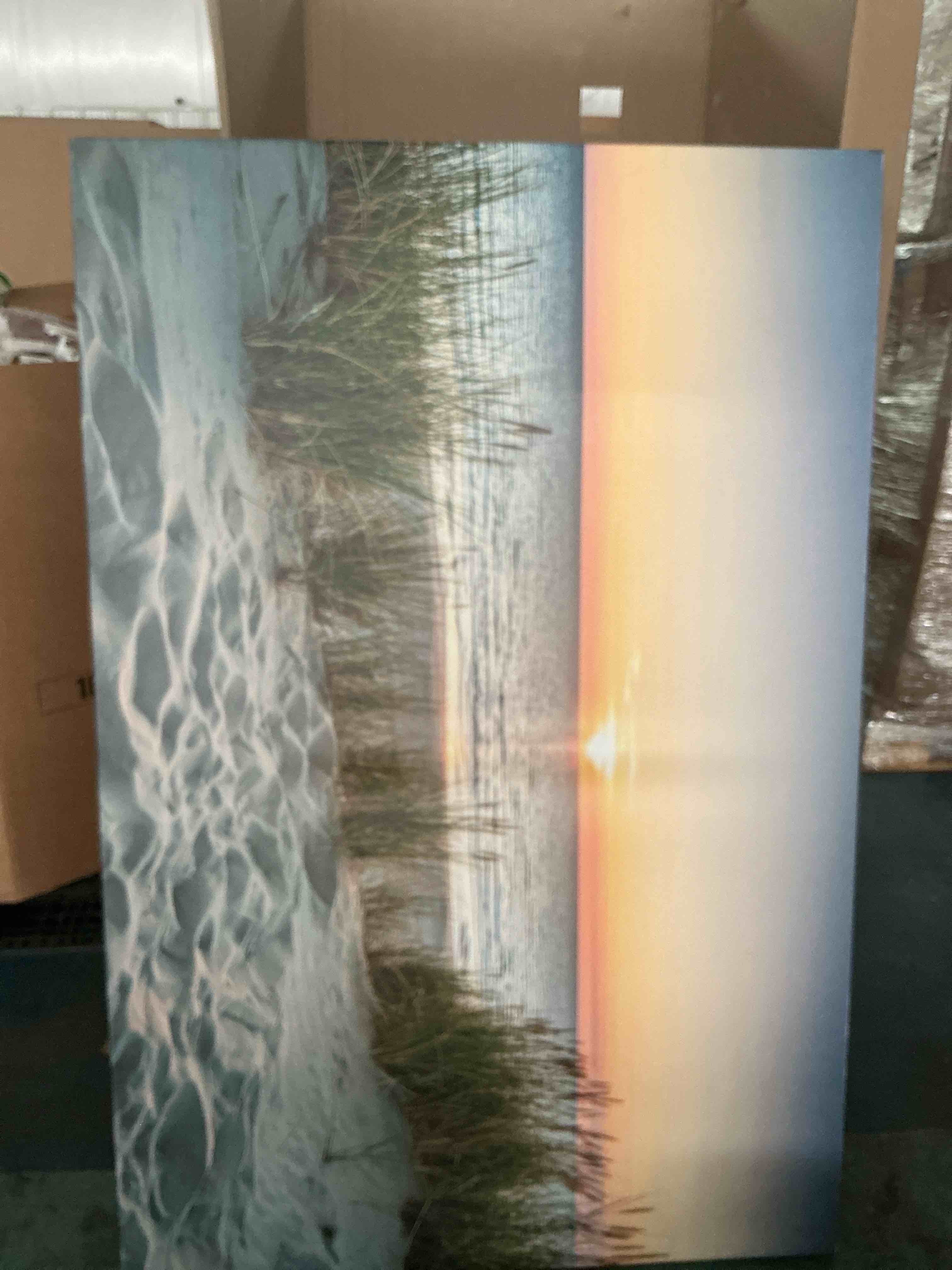 Condition photo showing New/Like New for wall art for living room large size wall decorations pictures blue sun beach grass ocean landscape painting office wall decor canvas prints ready to hang for home decoration works of art 24" x 48" 48"l x 24"w blue sun beach grass ocean landscape (wrapped canvas)